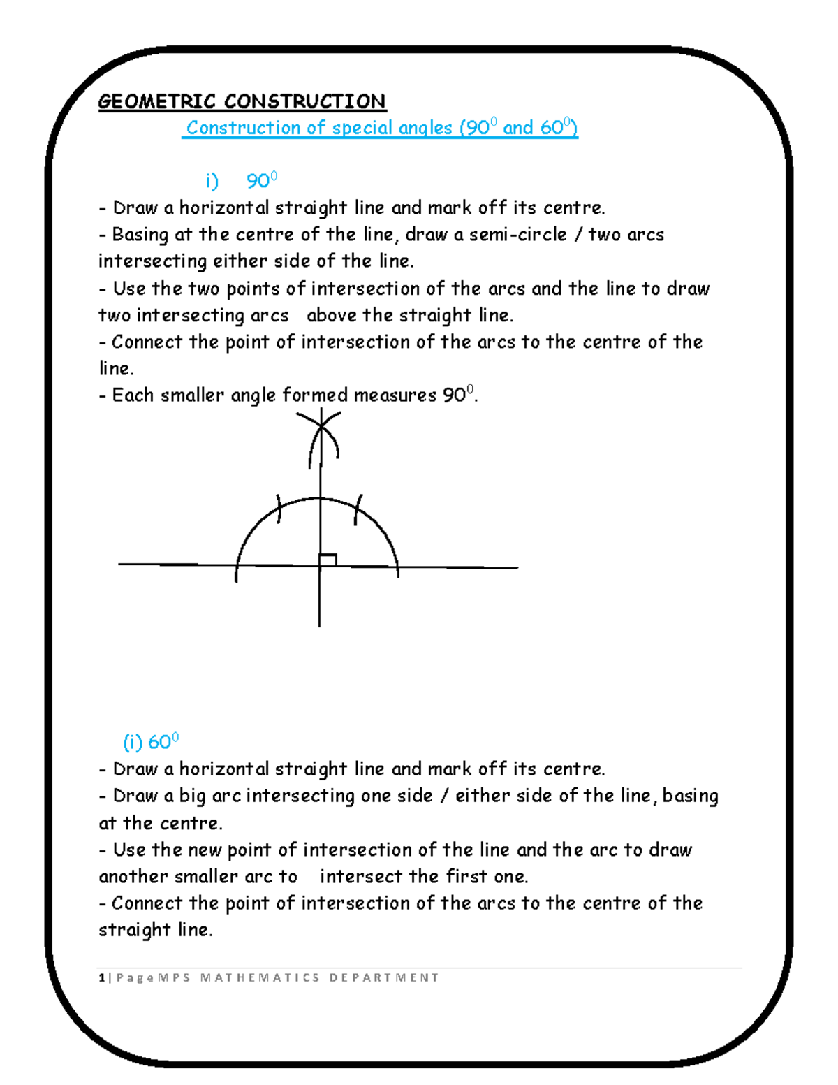 P7 Mathematics: Geometric Constructions of Special Angles and Shapes ...