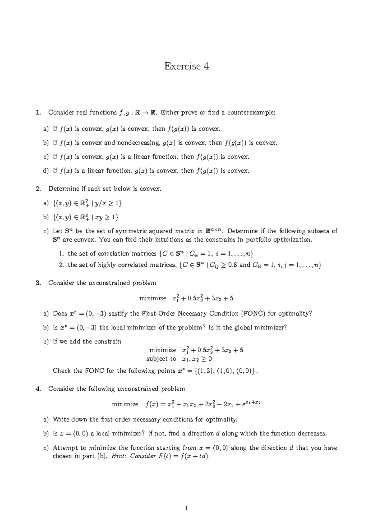 Exercise 4 - Convex Functions and Optimization Problems - Studocu