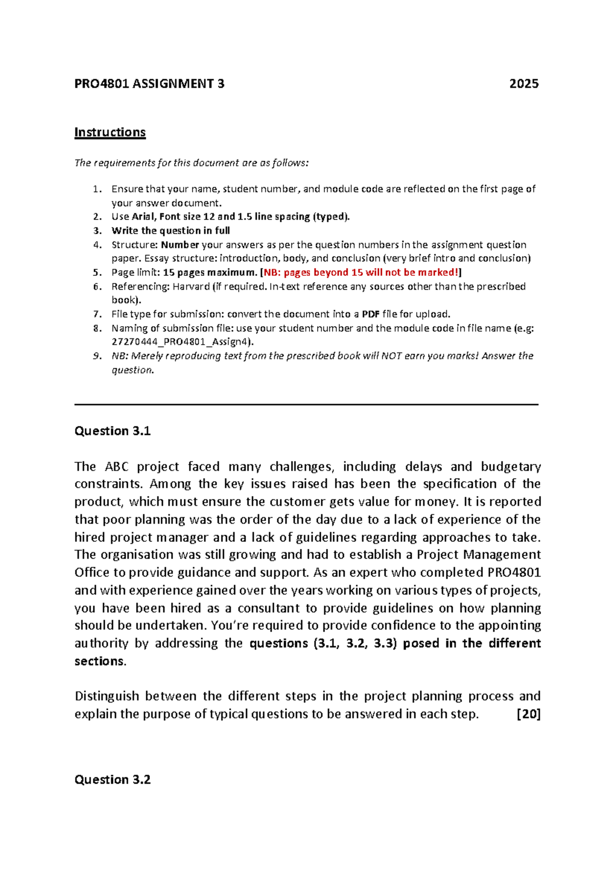 PRO4801 Assignment 3: Project Planning Guidelines & Tools - Studocu