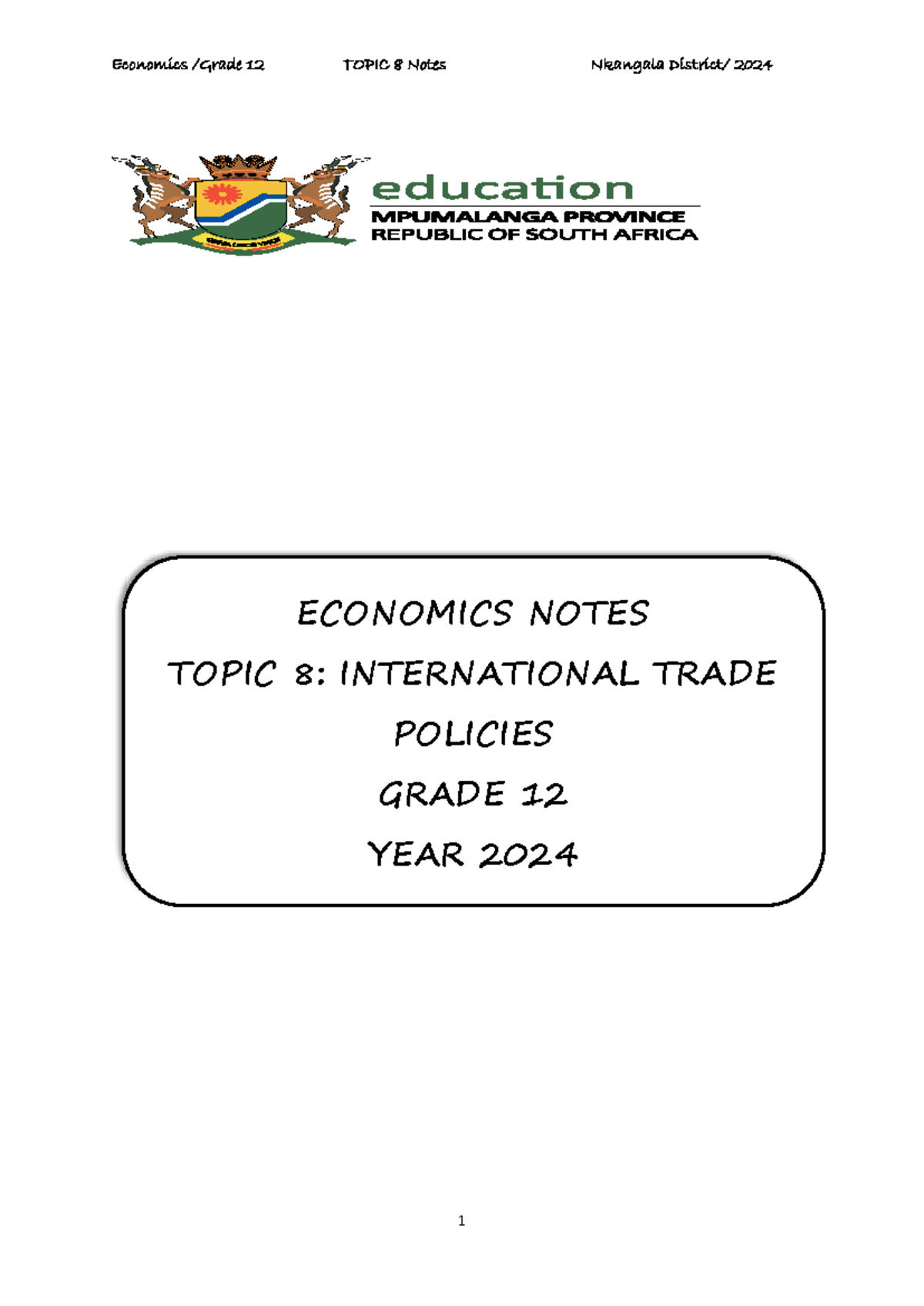 Economics 12 Topic 8 Notes: International Trade Policies 2024 - Studocu