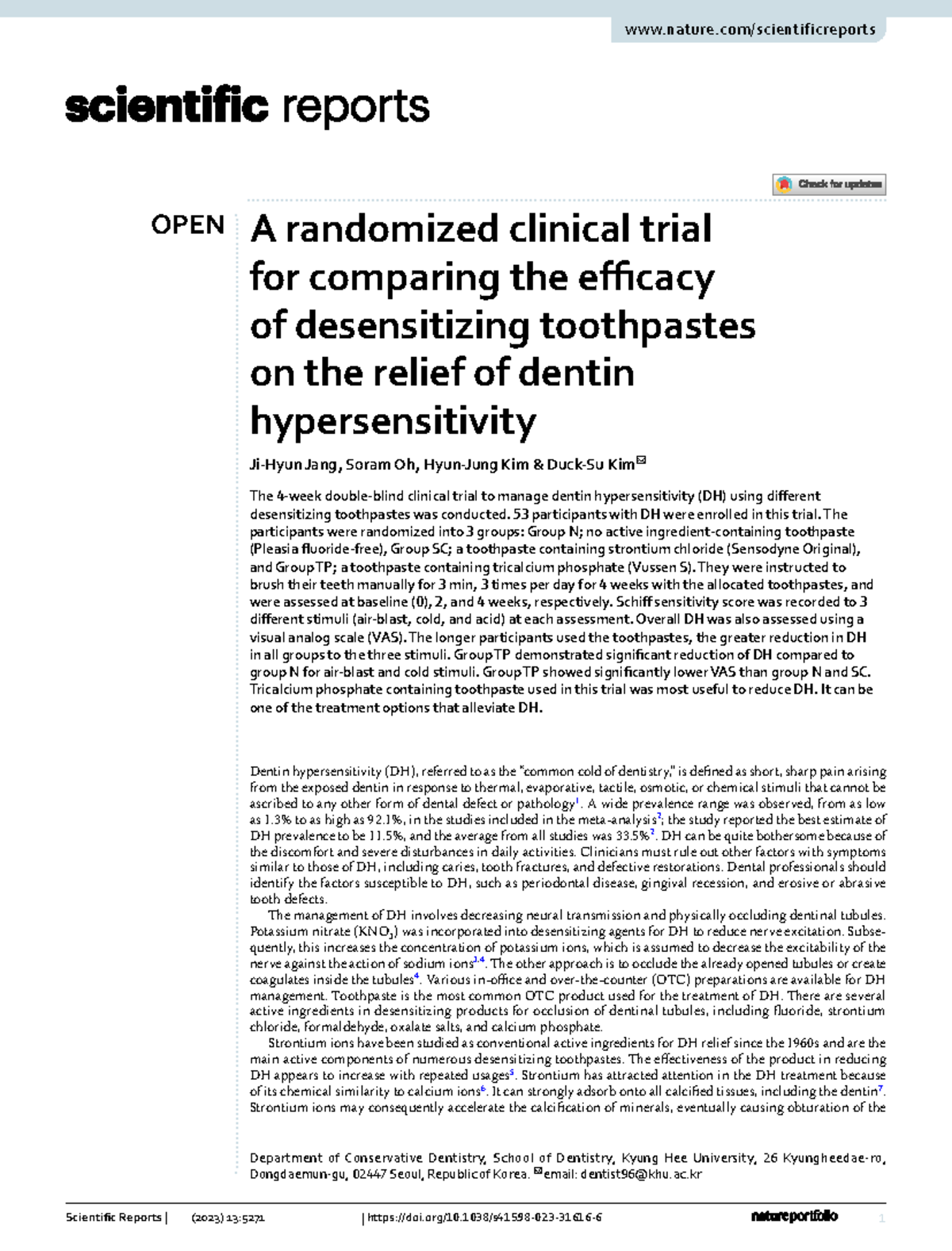 A Randomized Clinical Trial on Toothpaste Efficacy for Dentin ...