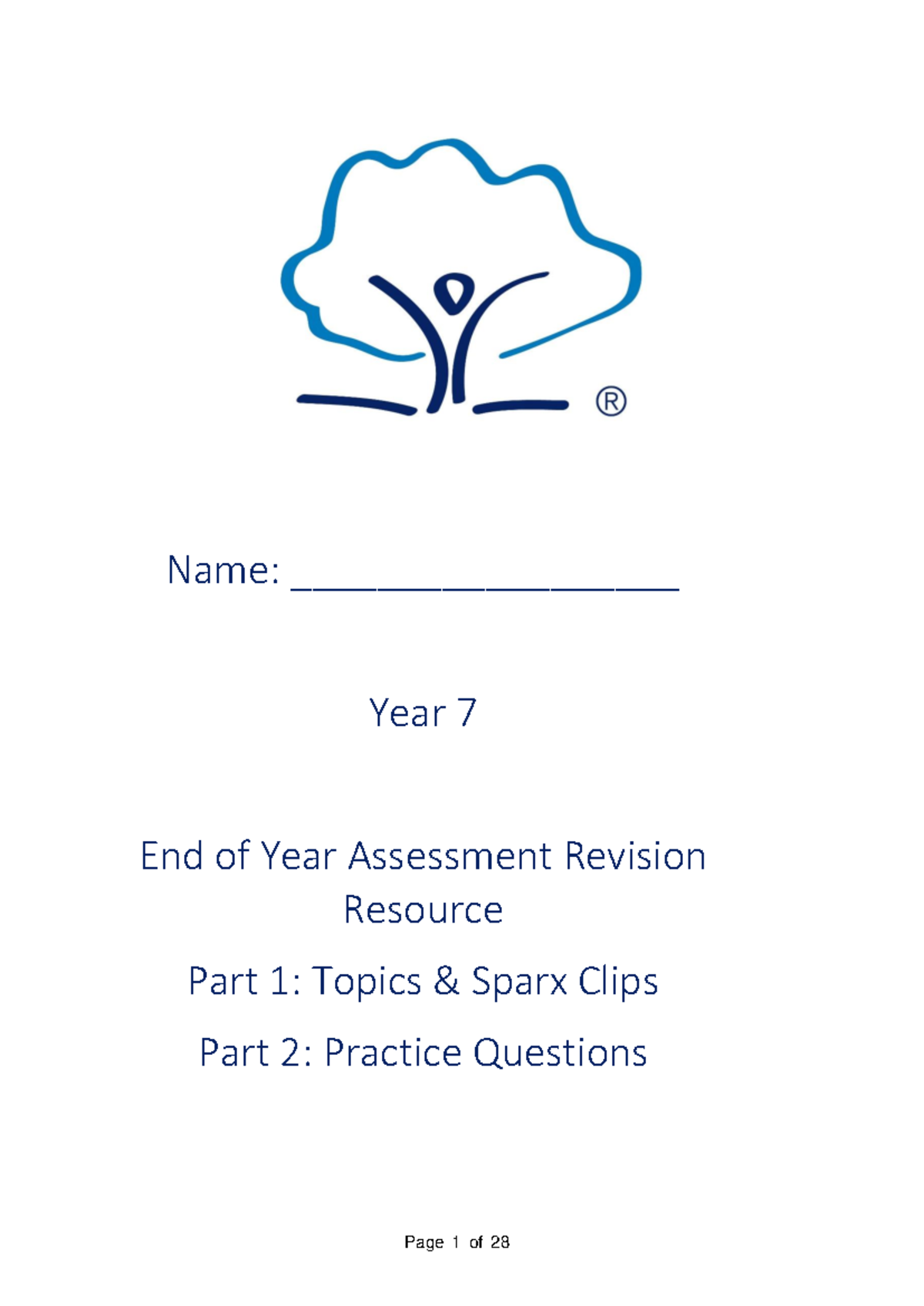 Year 7 End of Year Assessment Revision Resource M763, M704, M522, M527 ...
