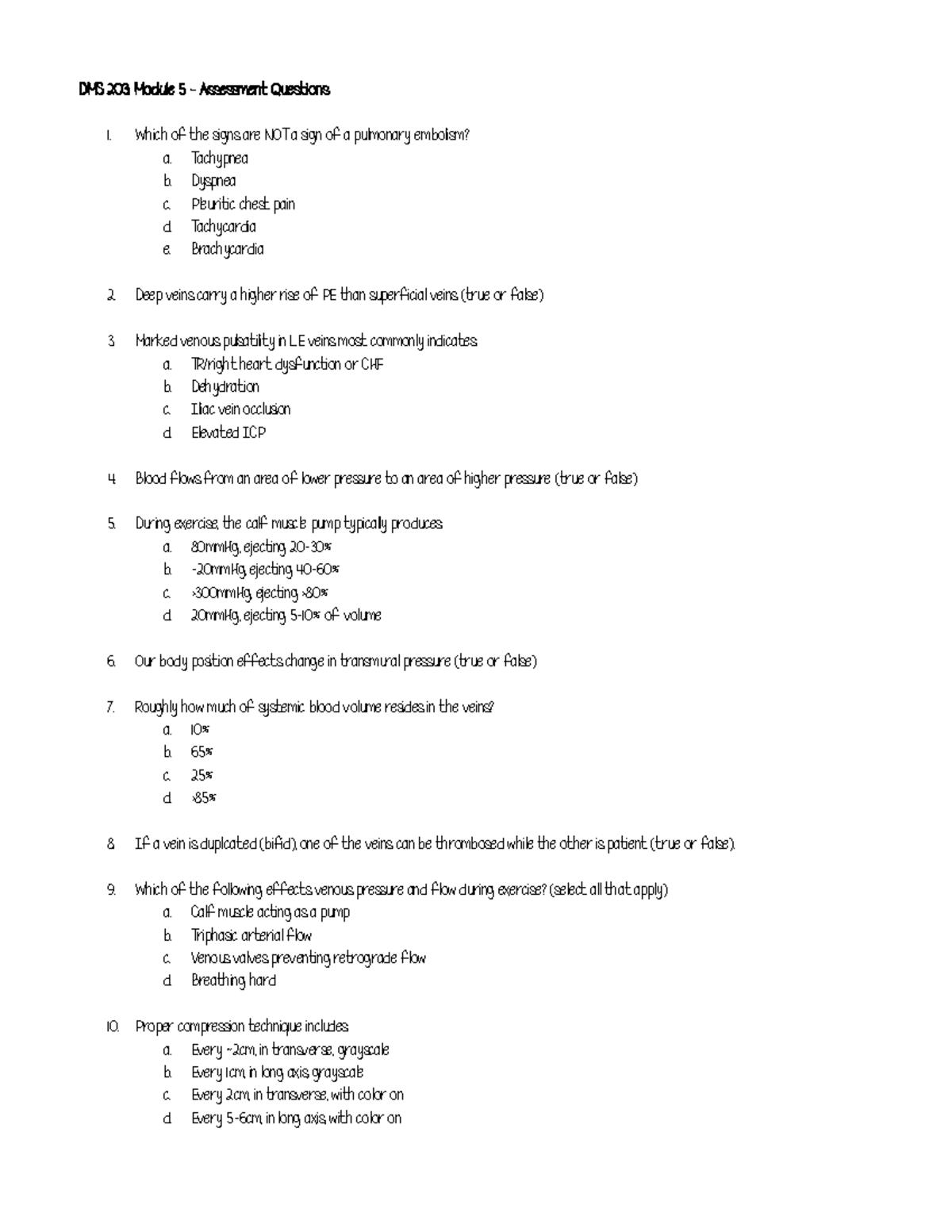 DMS 203: Midterm Practice Questions for Venous Duplex Testing - Studocu