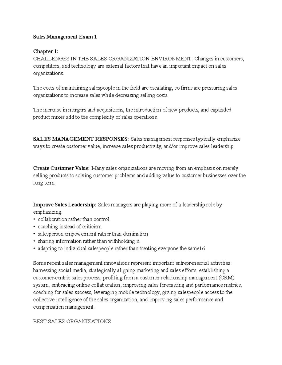 Sales Management Exam 1 - The costs of maintaining salespeople in the ...
