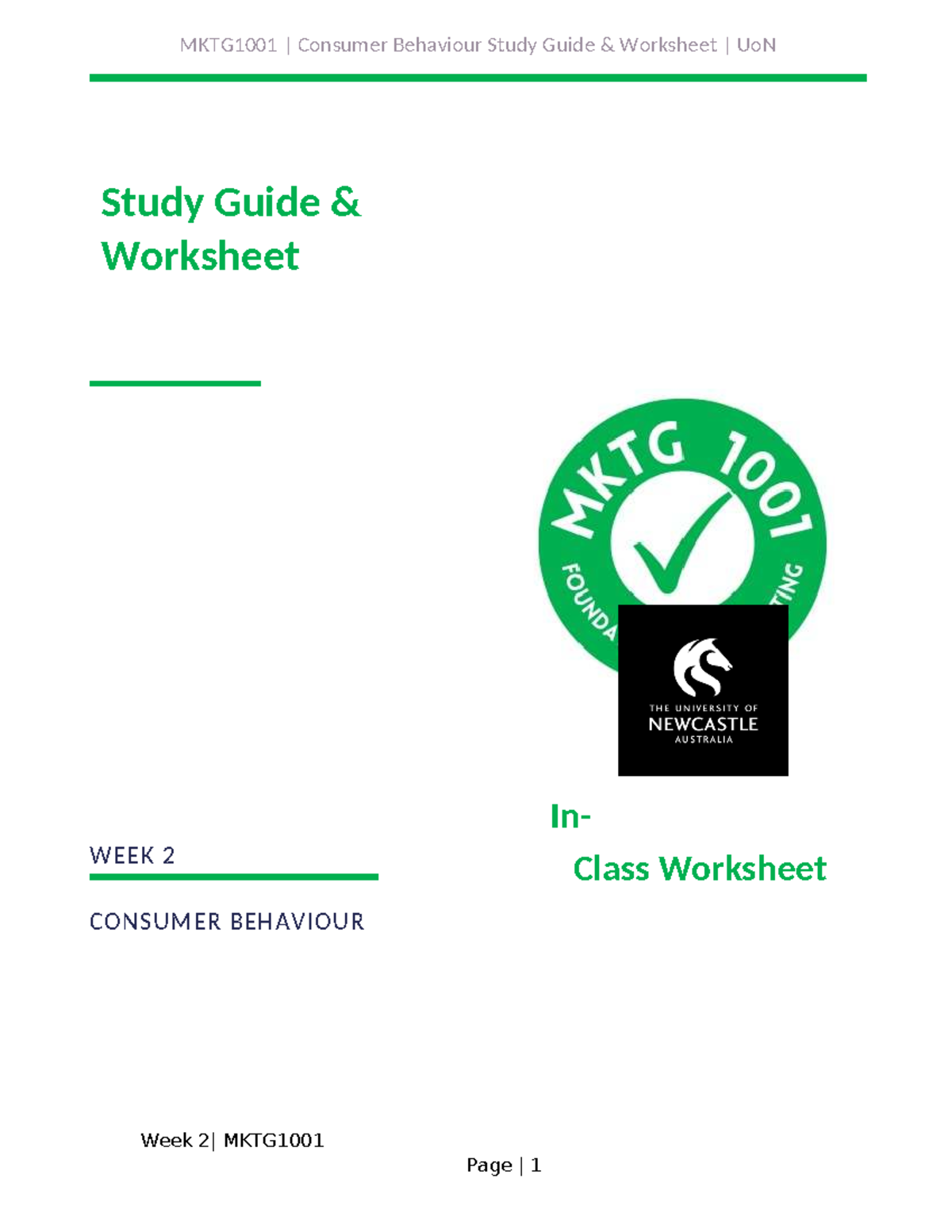 MKTG1001 Week 2 Consumer Behaviour Study Guide & Activities - Studocu
