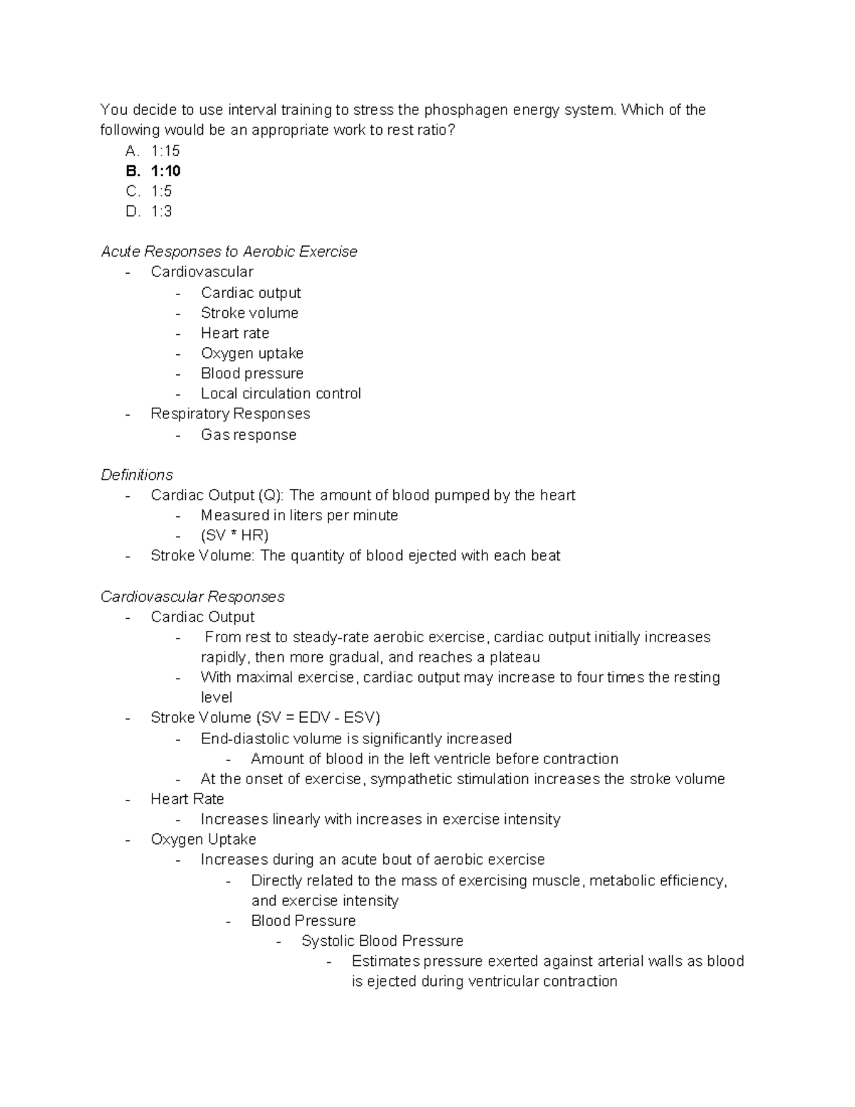 Acute Responses and Adaptations to Aerobic Exercise Training (PE 101 ...