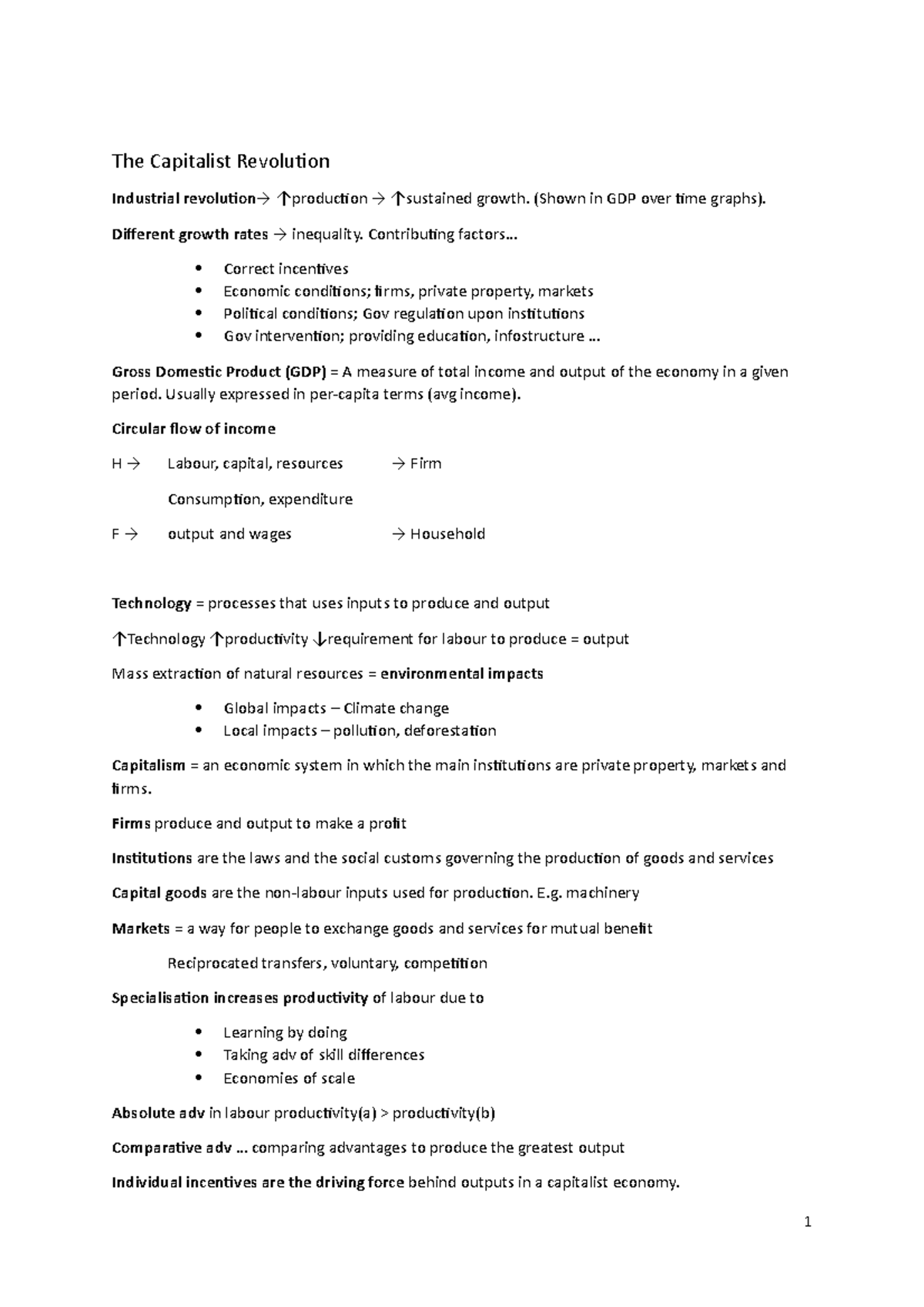 ECON 1020 Final Exam Study Notes: The Capitalist Revolution and Growth ...