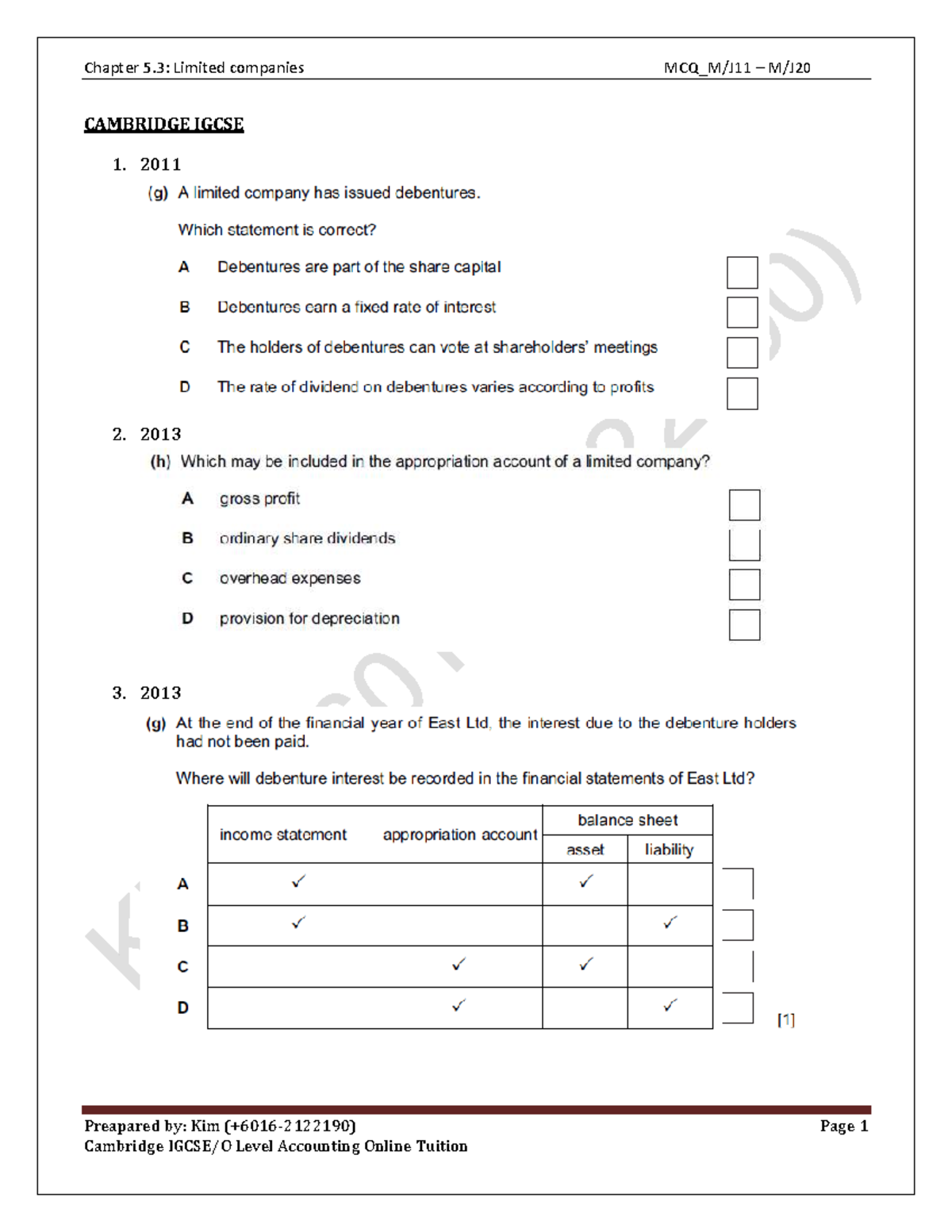 Chapter 5.3: Limited Companies - Past Year Questions (IGCSE & O Level ...