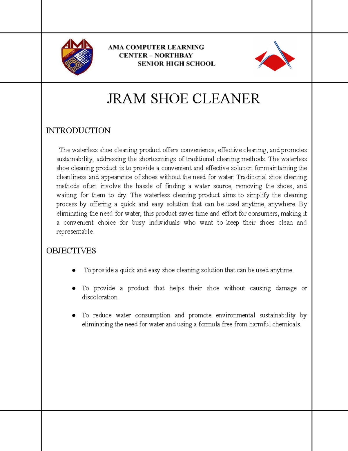 Business-proposal - Humanities and Social Sciences - JRAM SHOE CLEANER ...
