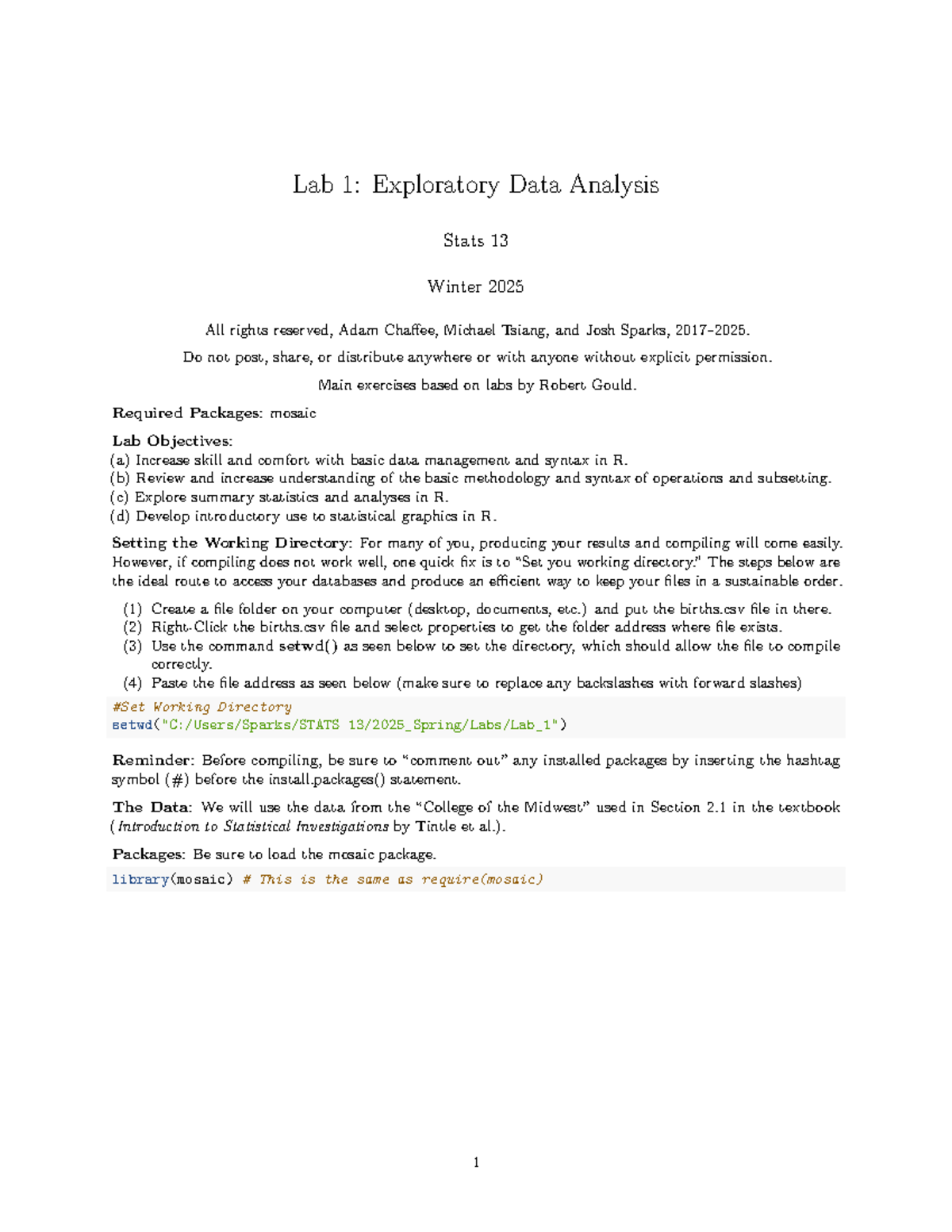 Lab 1: Exploratory data analysis for stats 13 Winter 2025 - Studocu