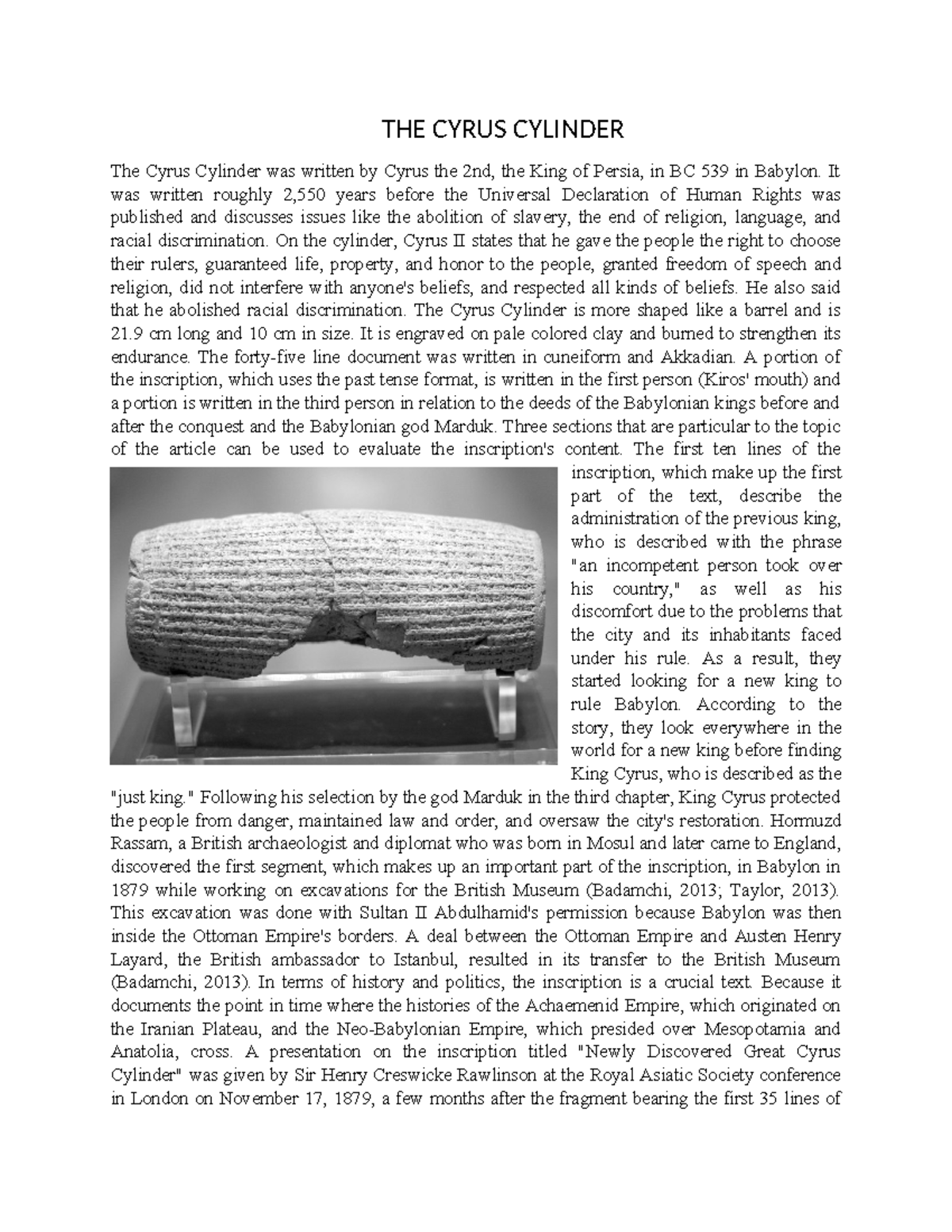 Cyrus Cylinder: The Ancient Human Rights Document Explained - Studocu