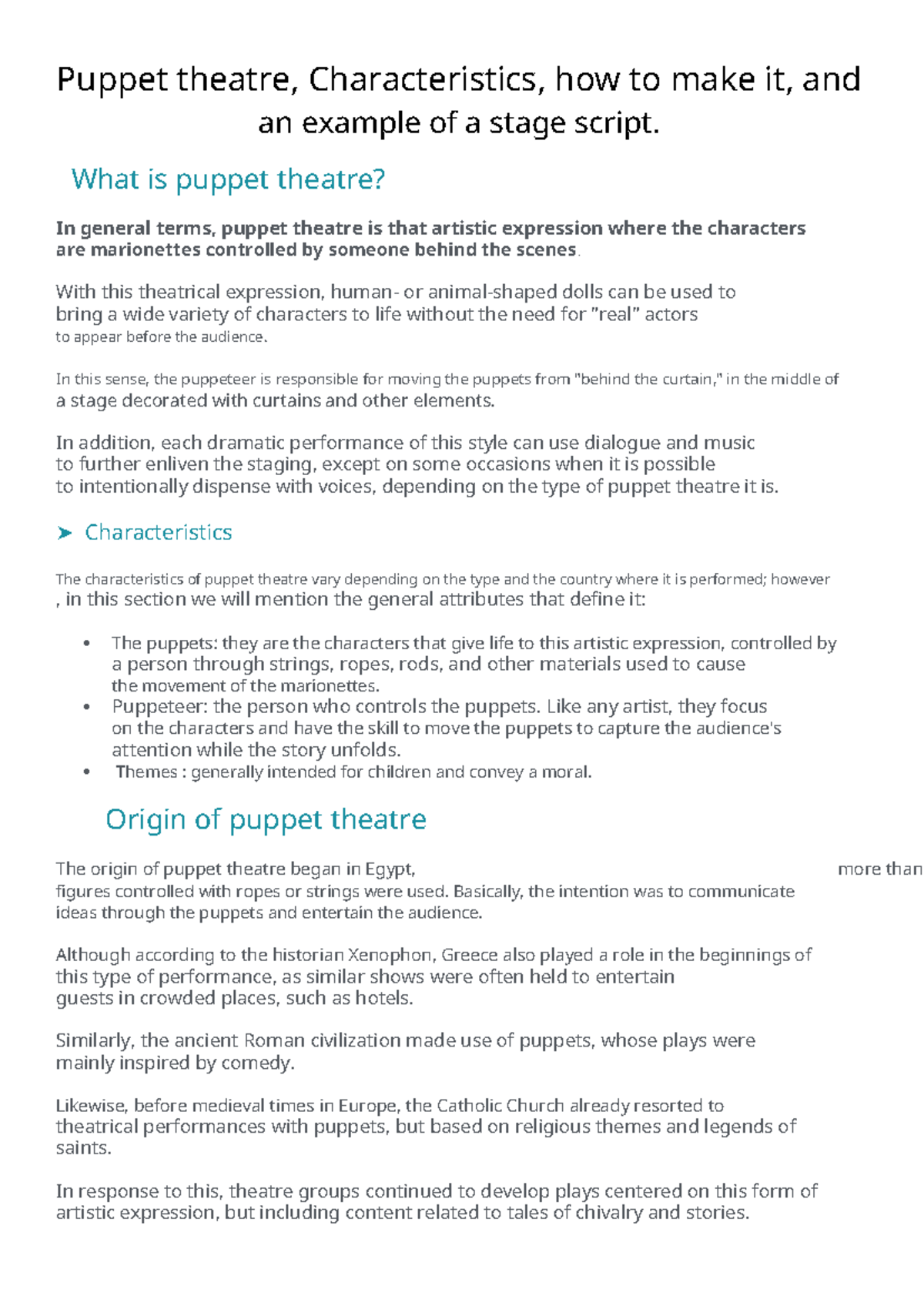 Puppet Theatre: Characteristics and Stage Script Example - Studocu