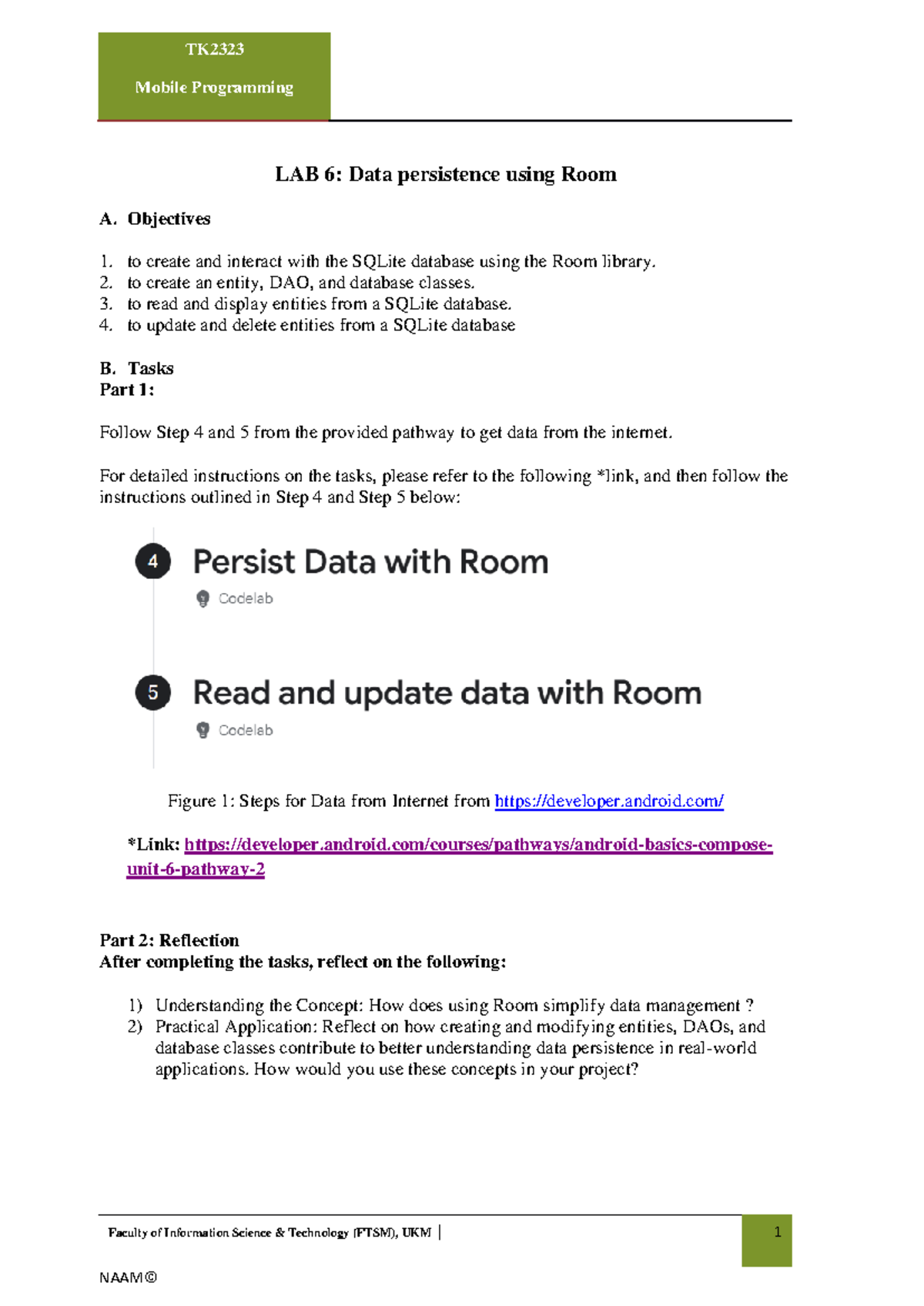 Lab 6: Data Persistence Using Room in Mobile Programming (FTSM) - Studocu