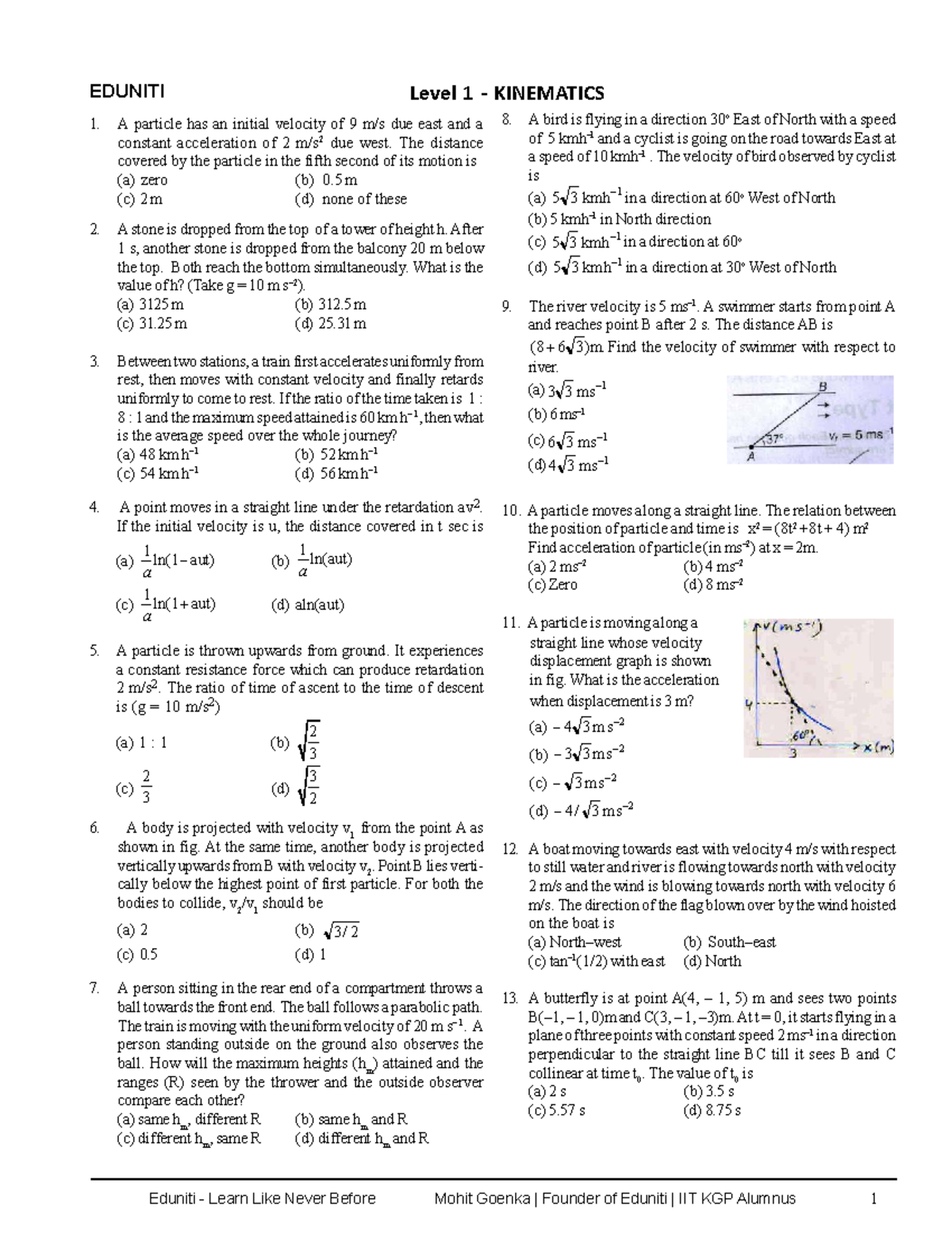 Level 1 KINEMATICS Assignment: Motion Problems and Solutions - Studocu