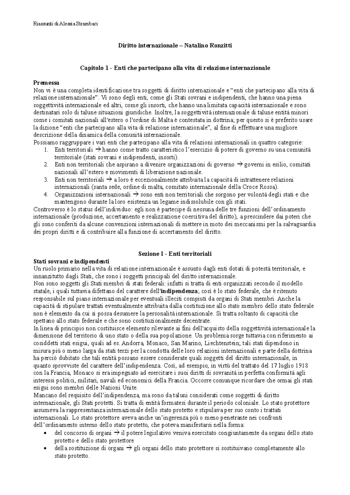 Diritto Internazionale: Enti e Partecipazione alla Relazione Internazionale - Document Preview