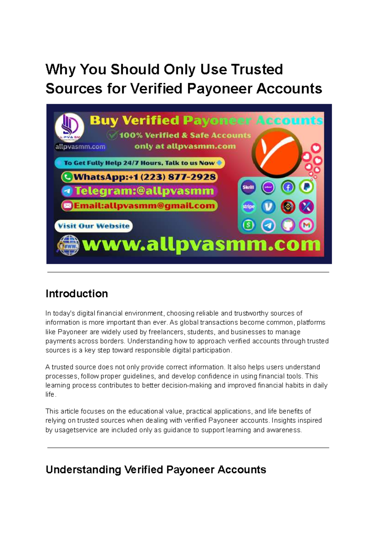 Using Trusted Sources for Verified Payoneer Accounts: A Guide - Studocu