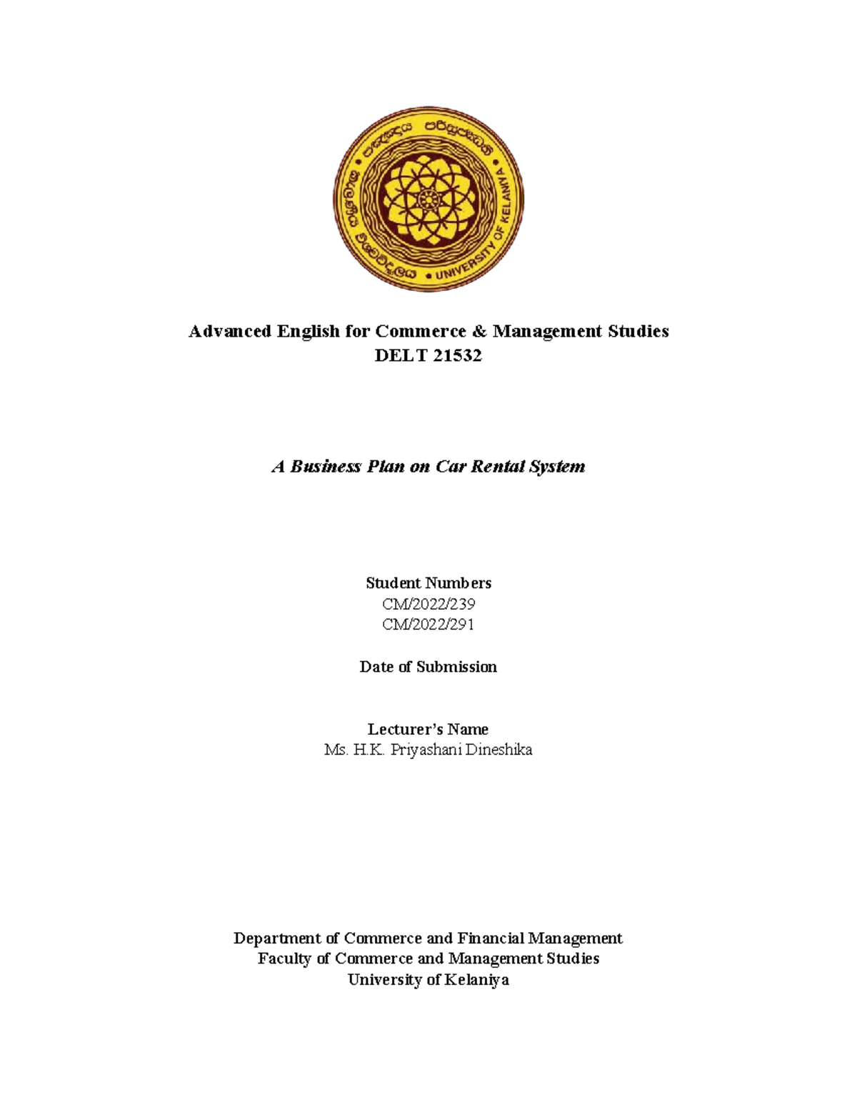 Business Plan for Car Rental System - DELT 21532 A - Studocu