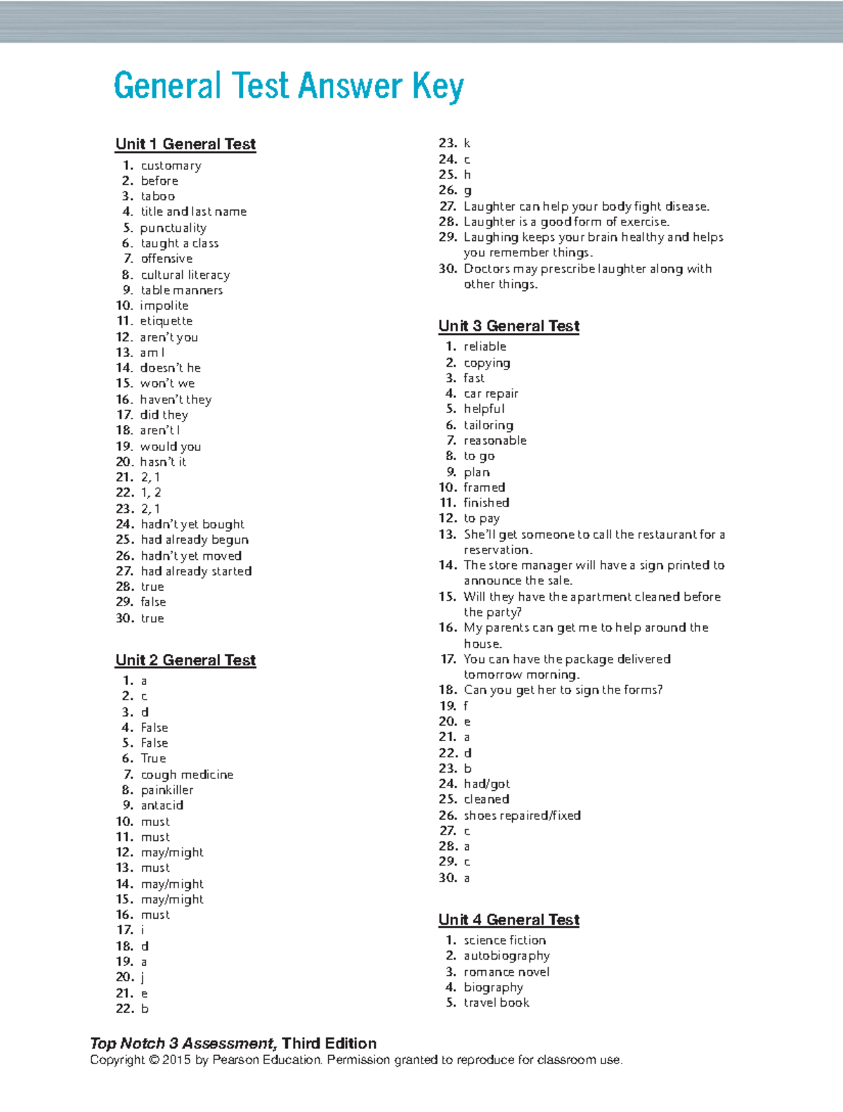 Top Notch 3 Assessment AK - Units 1 to 10 Review & Final Exam - Studocu