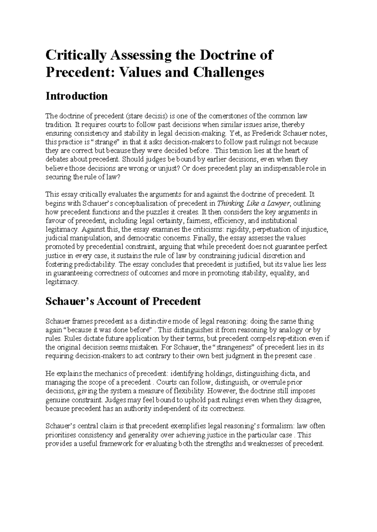 Critical Evaluation of the Doctrine of Precedent: Values & Challenges ...