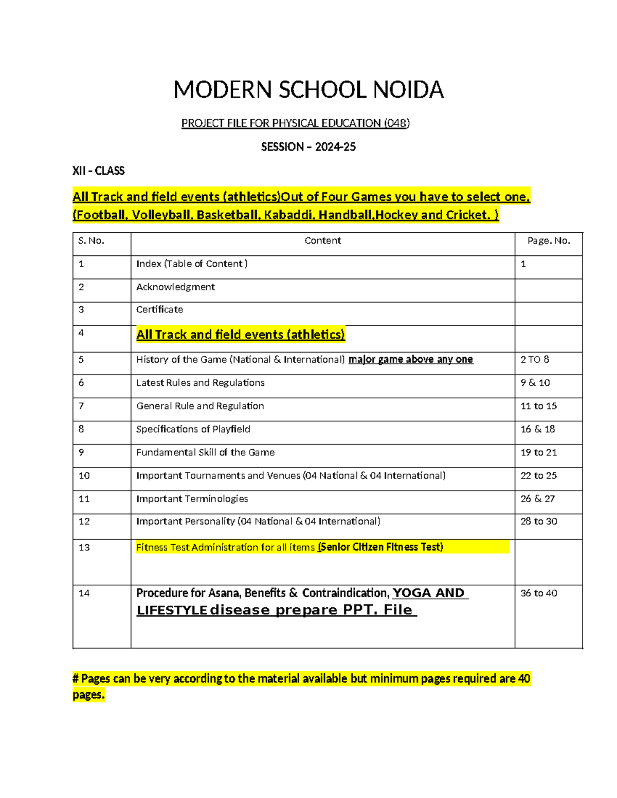 Physical Education Project File (048) for Class XII - Session 2024 ...