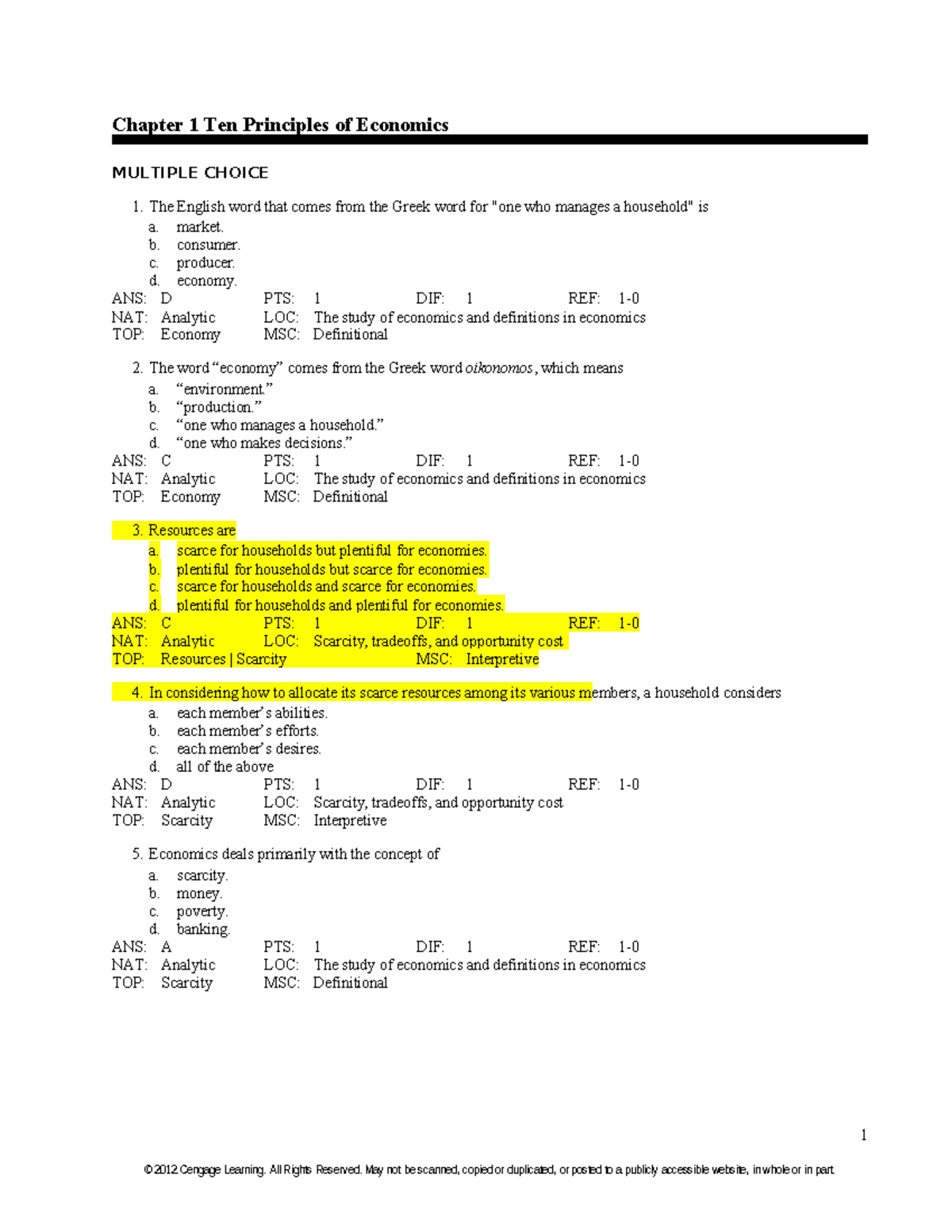 Chapter 01 Test Bank: Principles of Economics MCQs and Answers - Studocu