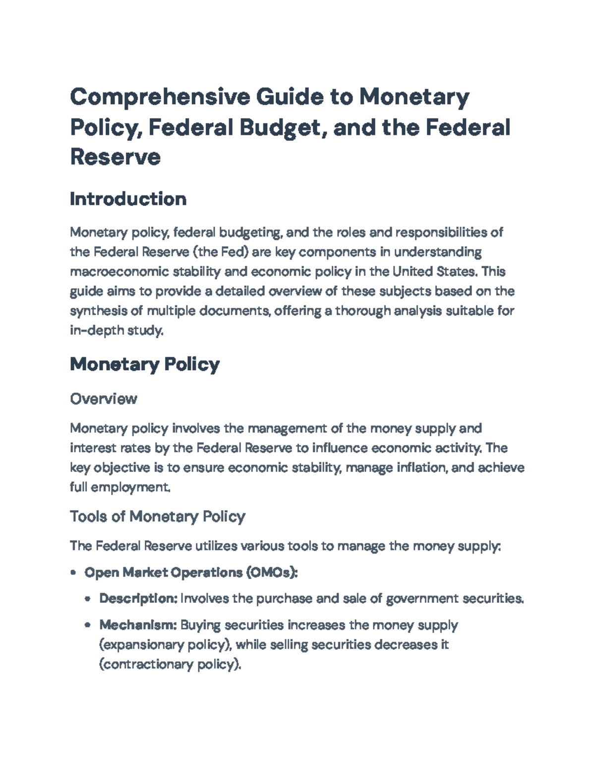 Comprehensive Guide to Monetary Policy and Federal Budget (ECON 101 ...