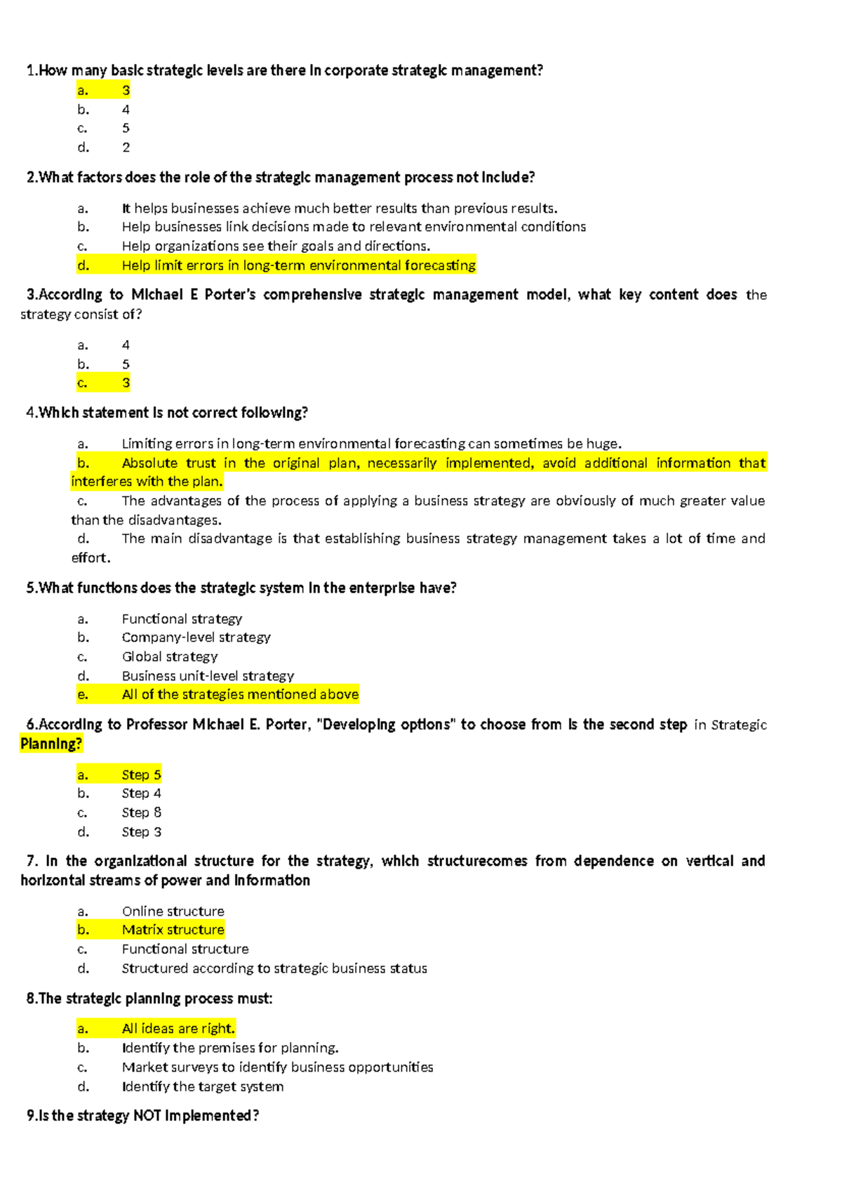 Strategic Management Quiz (ENG 101): Concepts and Key Questions - Studocu