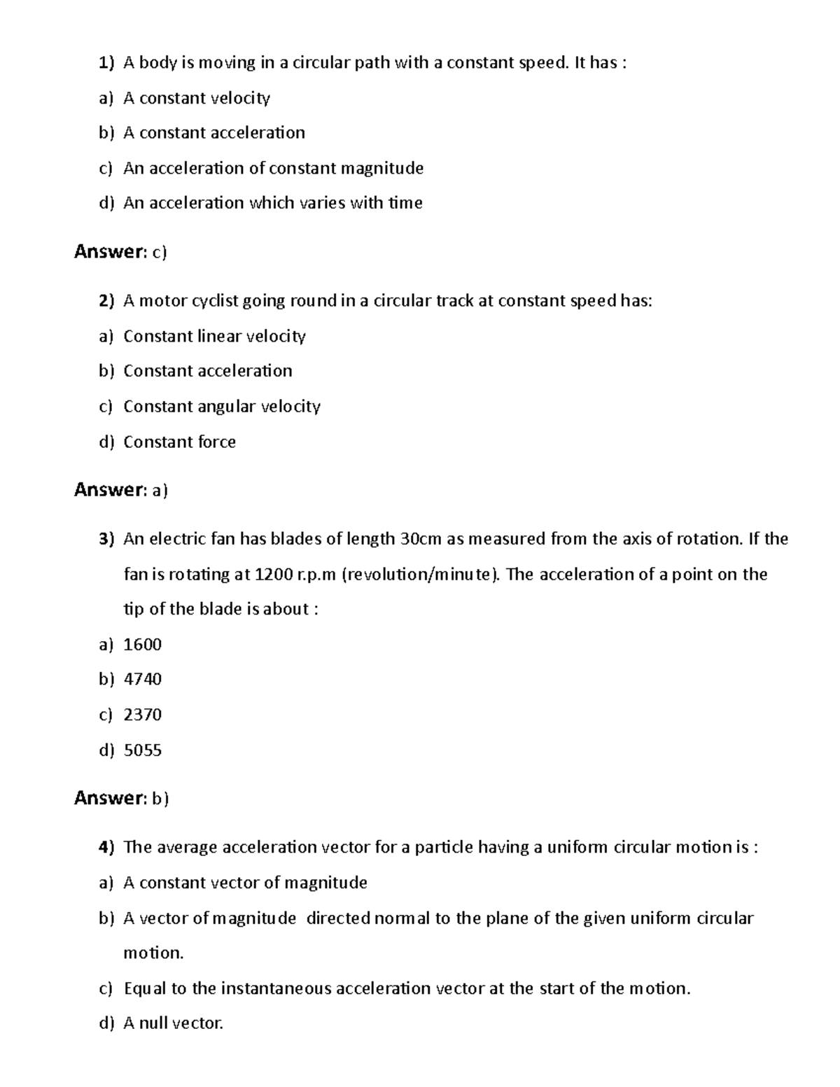 Circular Motion - Key Questions and Answers for Review - Studocu