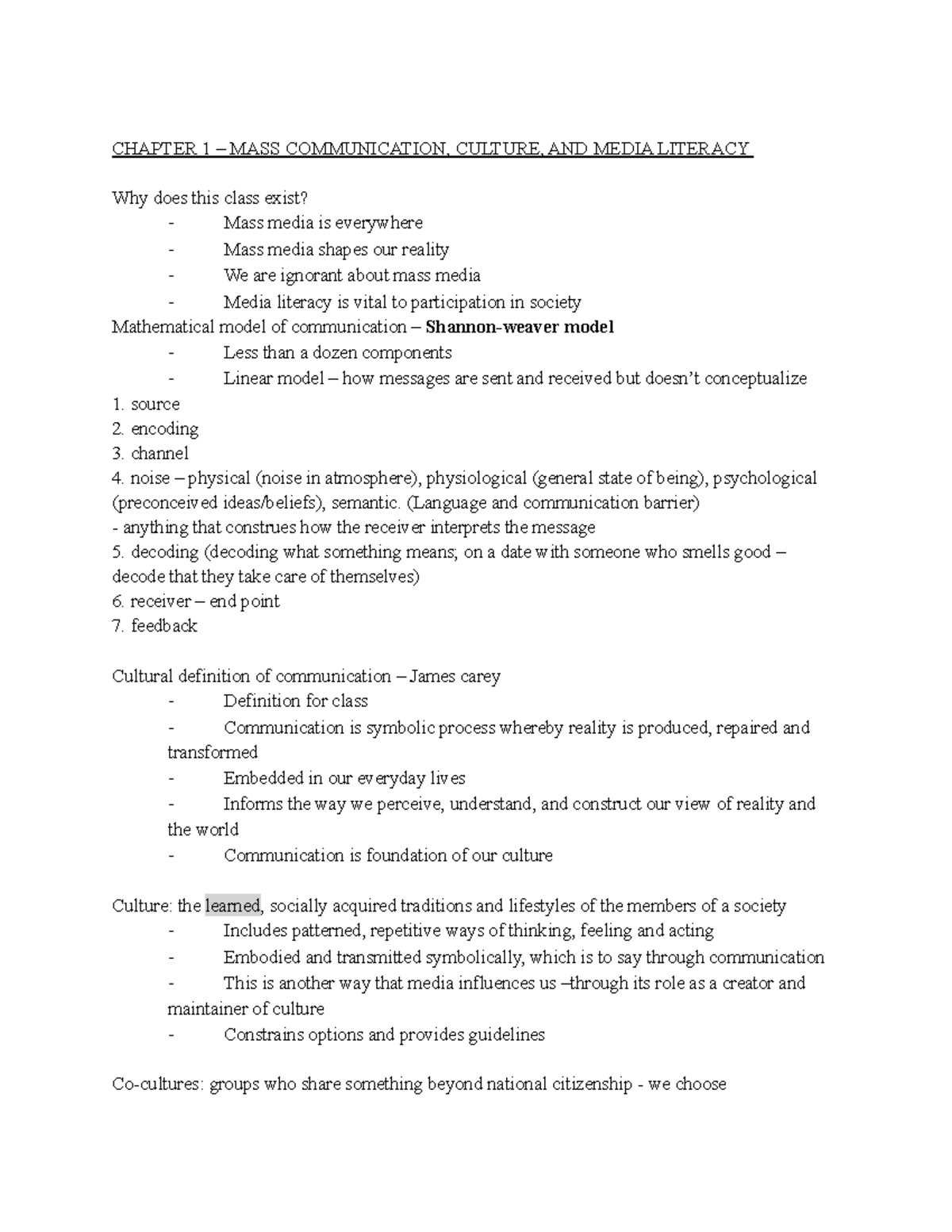 Chapter 1 – MASS Communication, Culture, AND Media Literacy - CHAPTER 1 ...