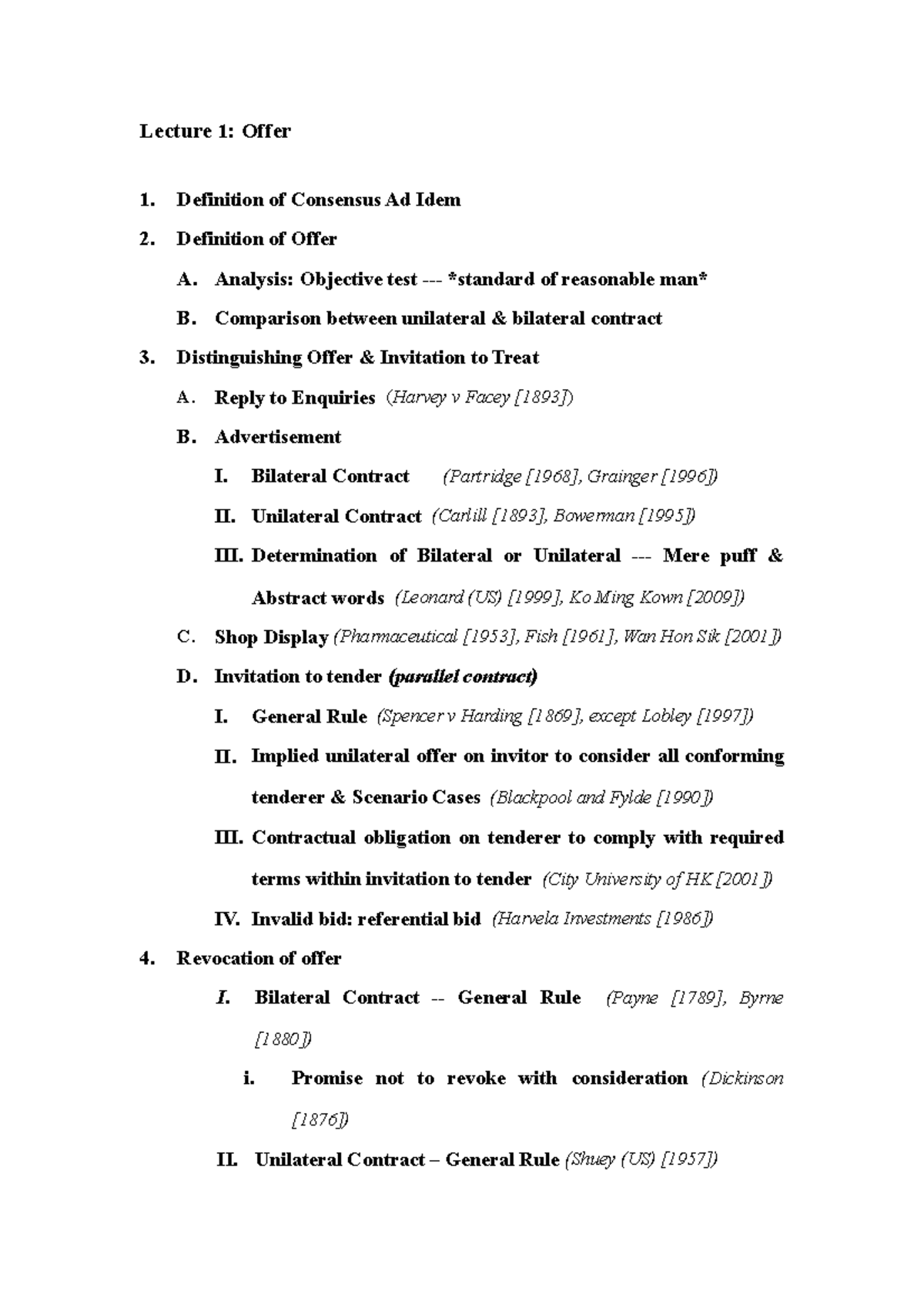 Lecture 1: Understanding Contracts and Offers in Law - Studocu
