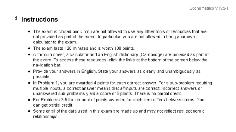 Econometrics 25-1 Final Exam Instructions and Guidelines - Studocu