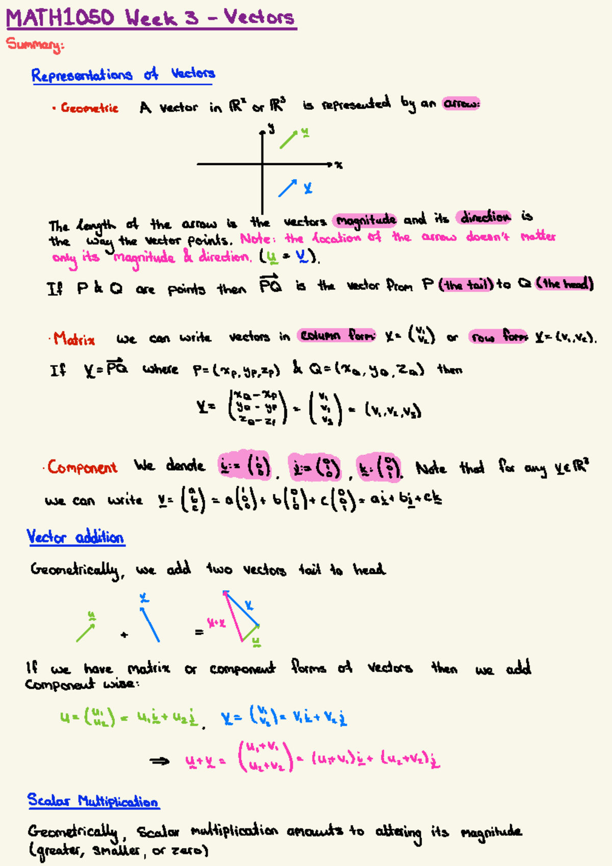 MATH1OSO Week 2 & 3 Summary: Representations of Vectors - Studocu