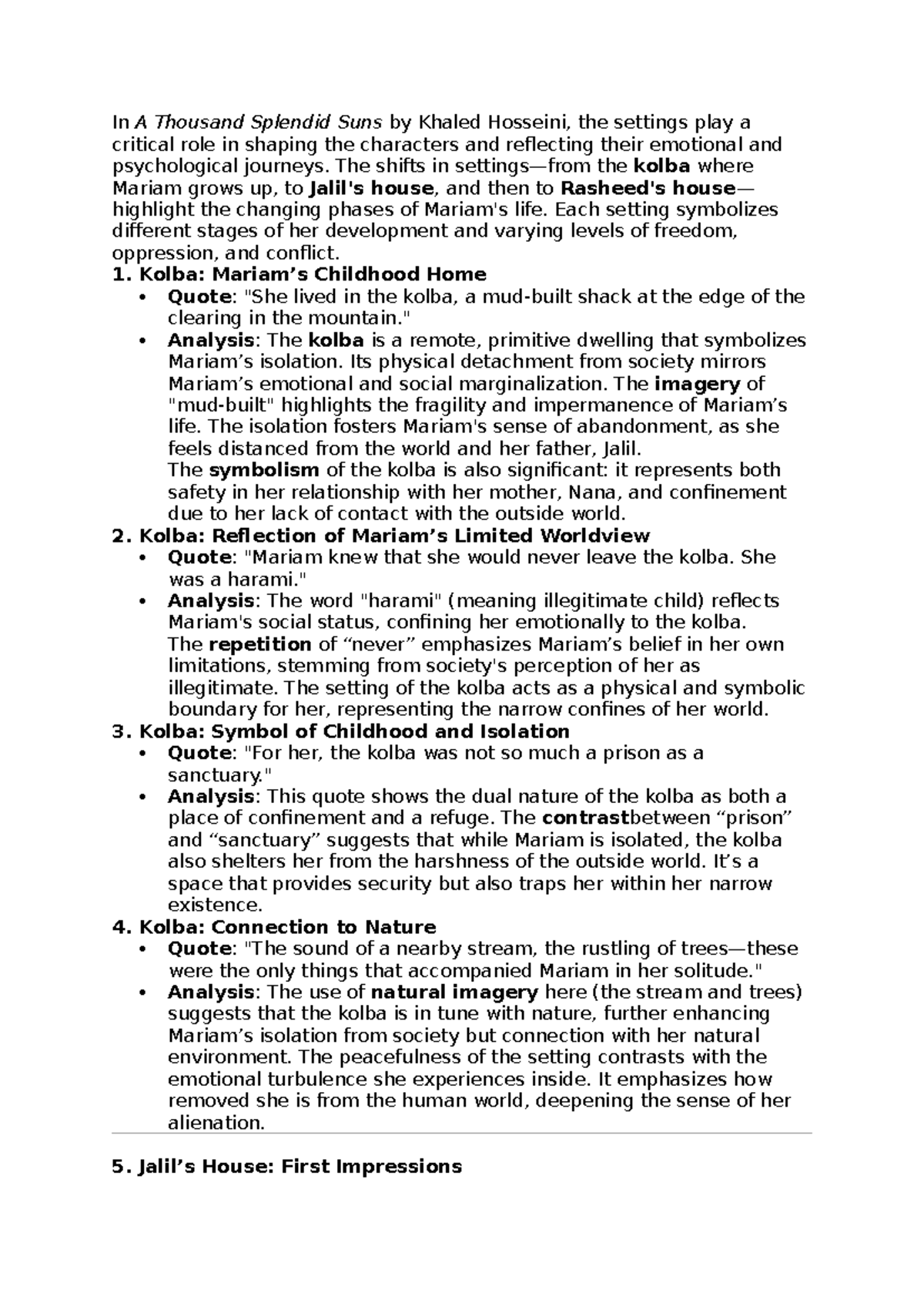 A Thousand Splendid Suns: Setting Analysis and Character Development ...