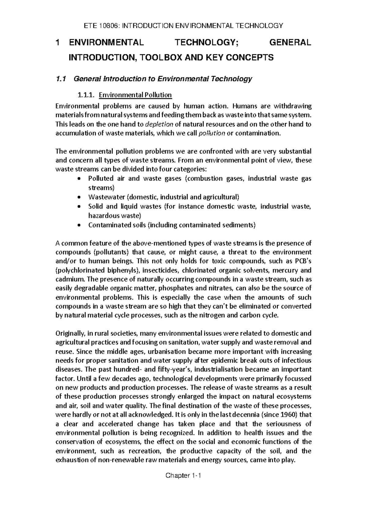 ETE 10806: Introduction to Environmental Technology - Key Concepts and ...