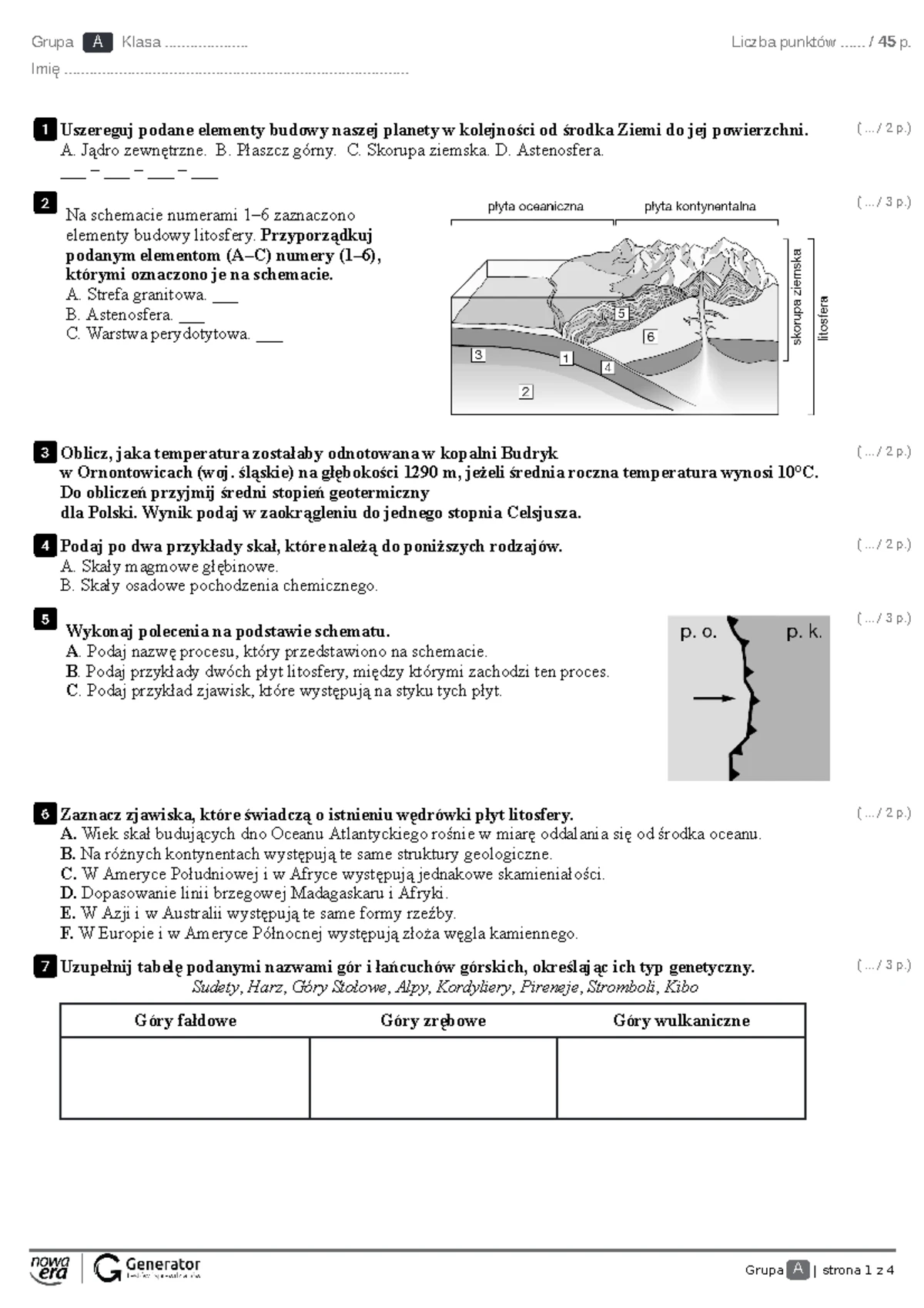 Geografia Sprawdzian Technikum 2 Wnetrze Ziemi www.studocu.com