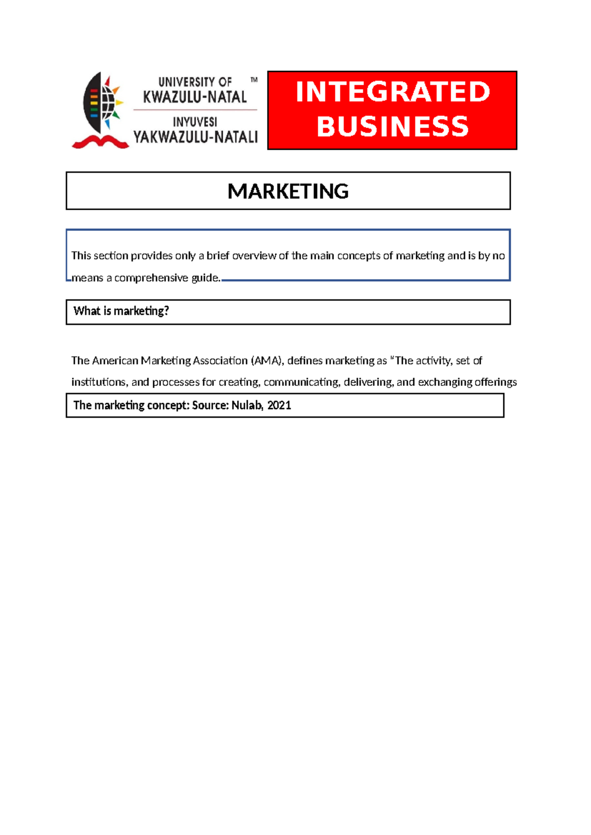 Integrated Business Studies: Marketing Management Overview - Studocu