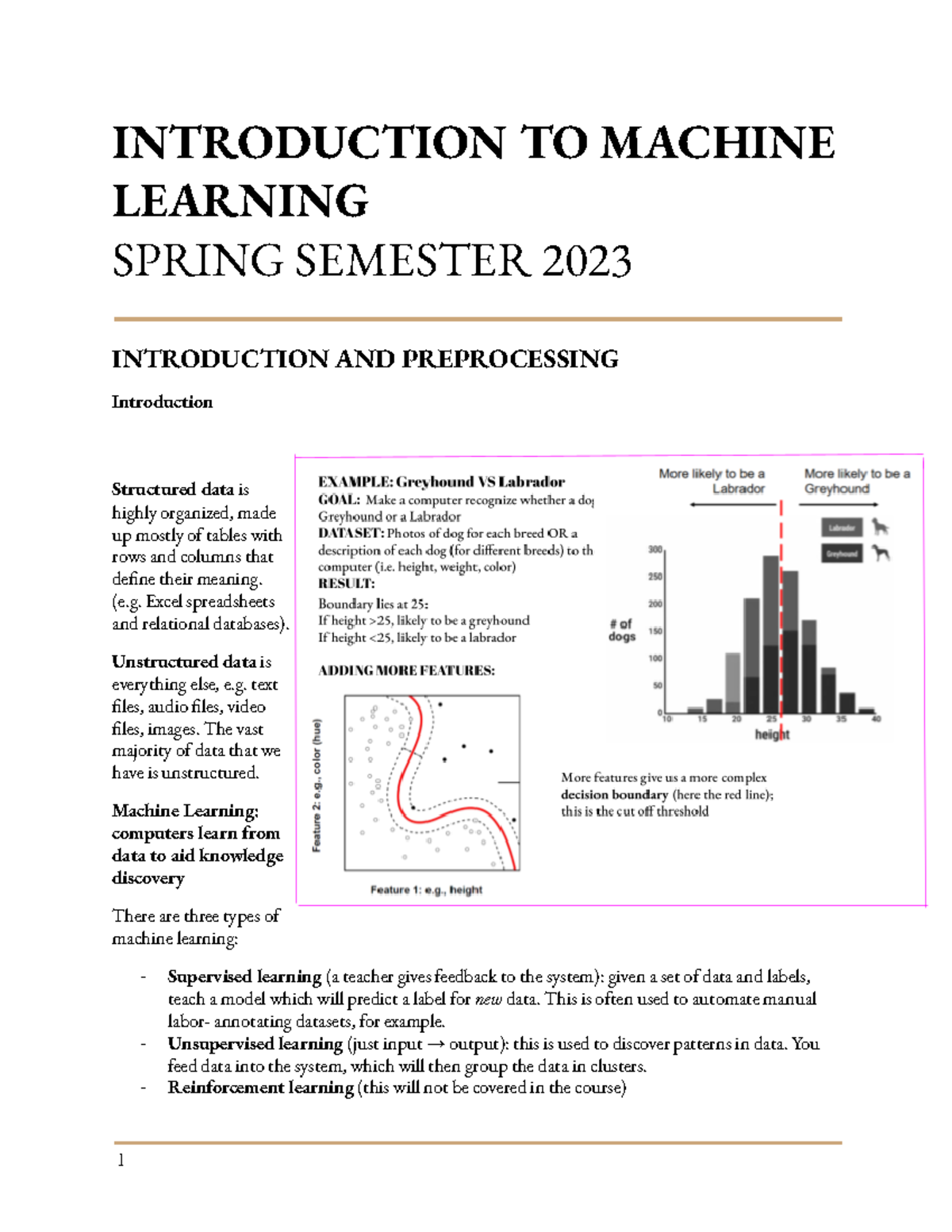 Introduction to Machine Learning - Spring 2023 Notes - Studeersnel