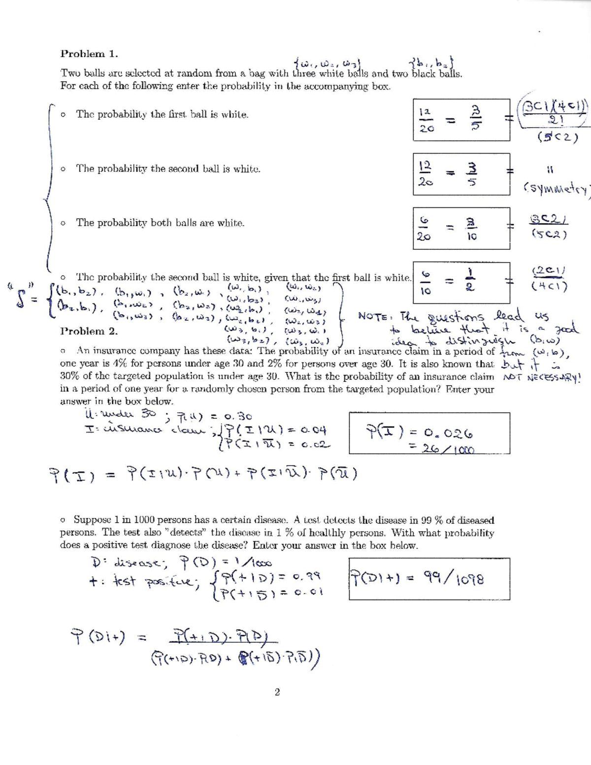 2016 Winter MATH Midterm Exam Solutions and Probability Problems - Studocu