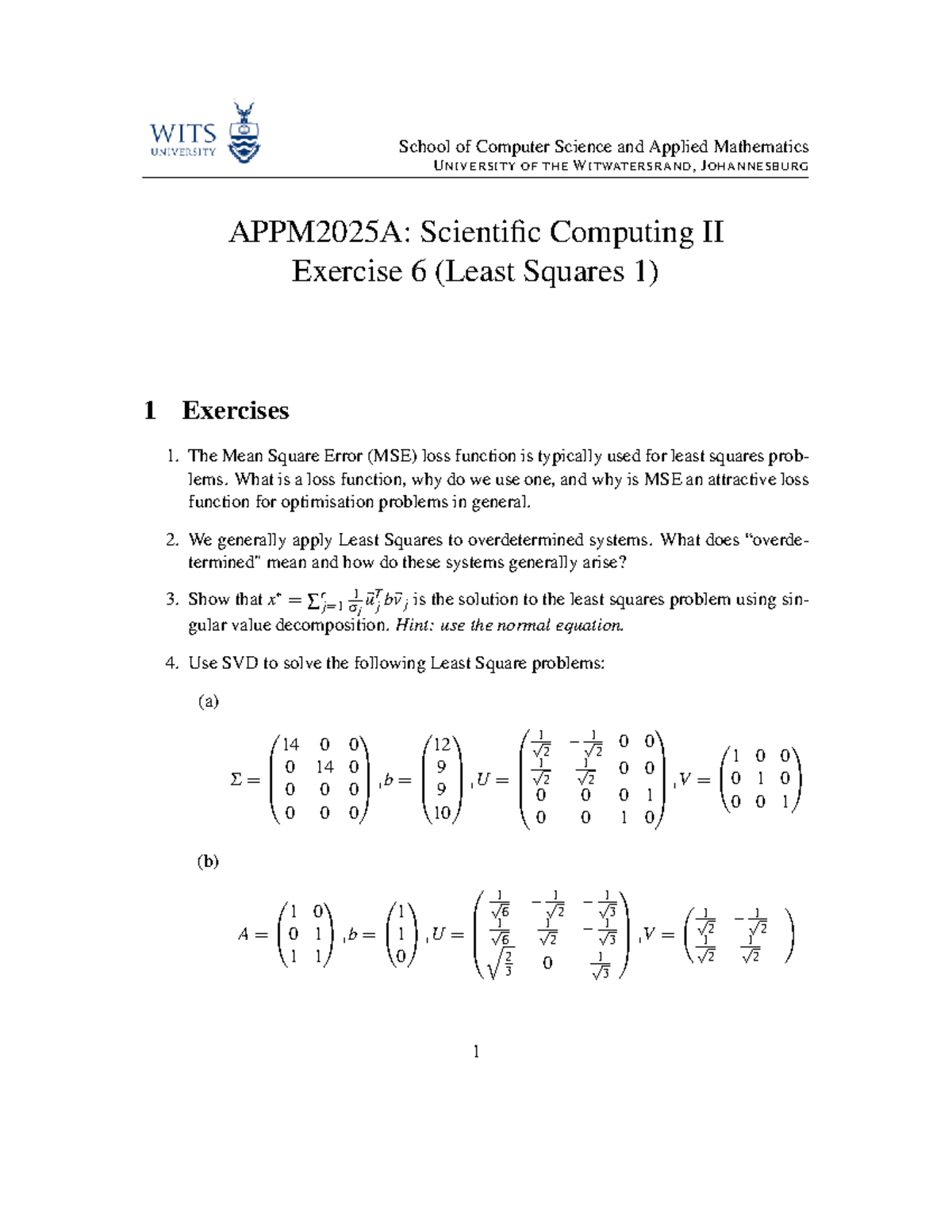 APPM2025A: Scientific Computing II - Exercise 6 on Least Squares - Studocu