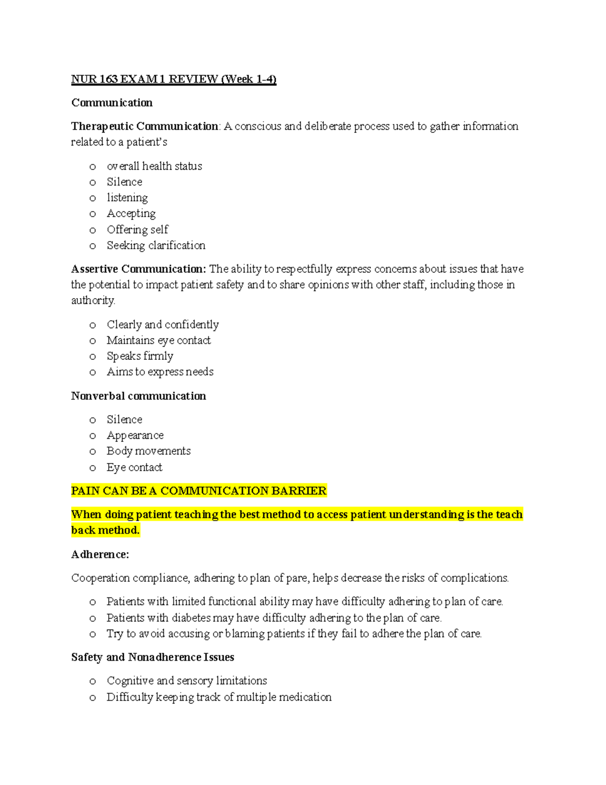 NUR 163 EXAM 1 Review - Summary Fundamental Concepts of Practical ...