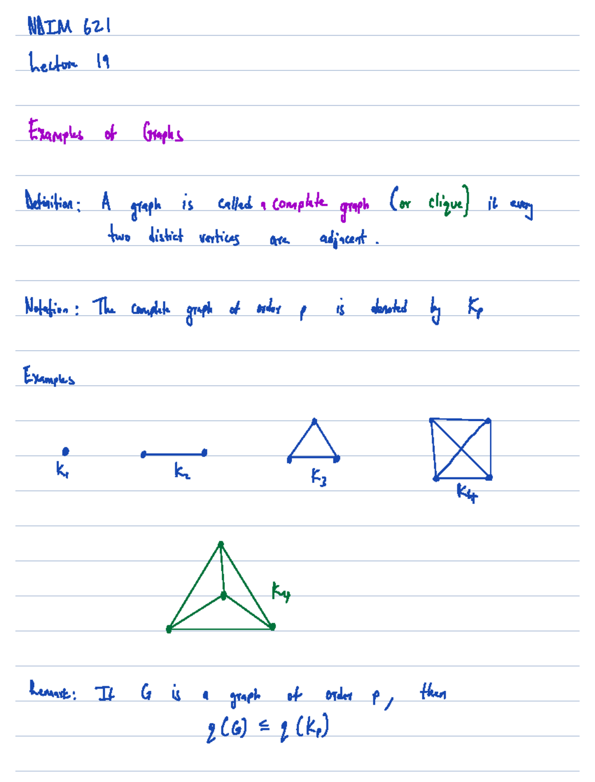 NAIM 621 Discrete Maths Lecture 19: Complete Graphs & Trees - Studocu