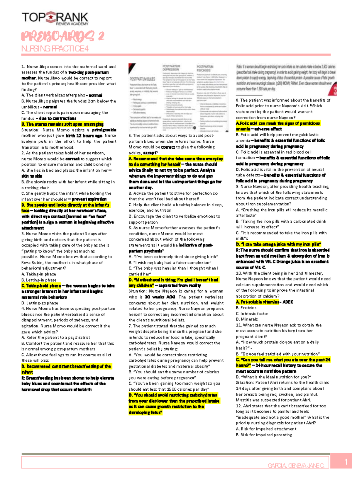 Preboard 2 NP4: Maternal and Child Nursing Review - TOPRANK - Studocu