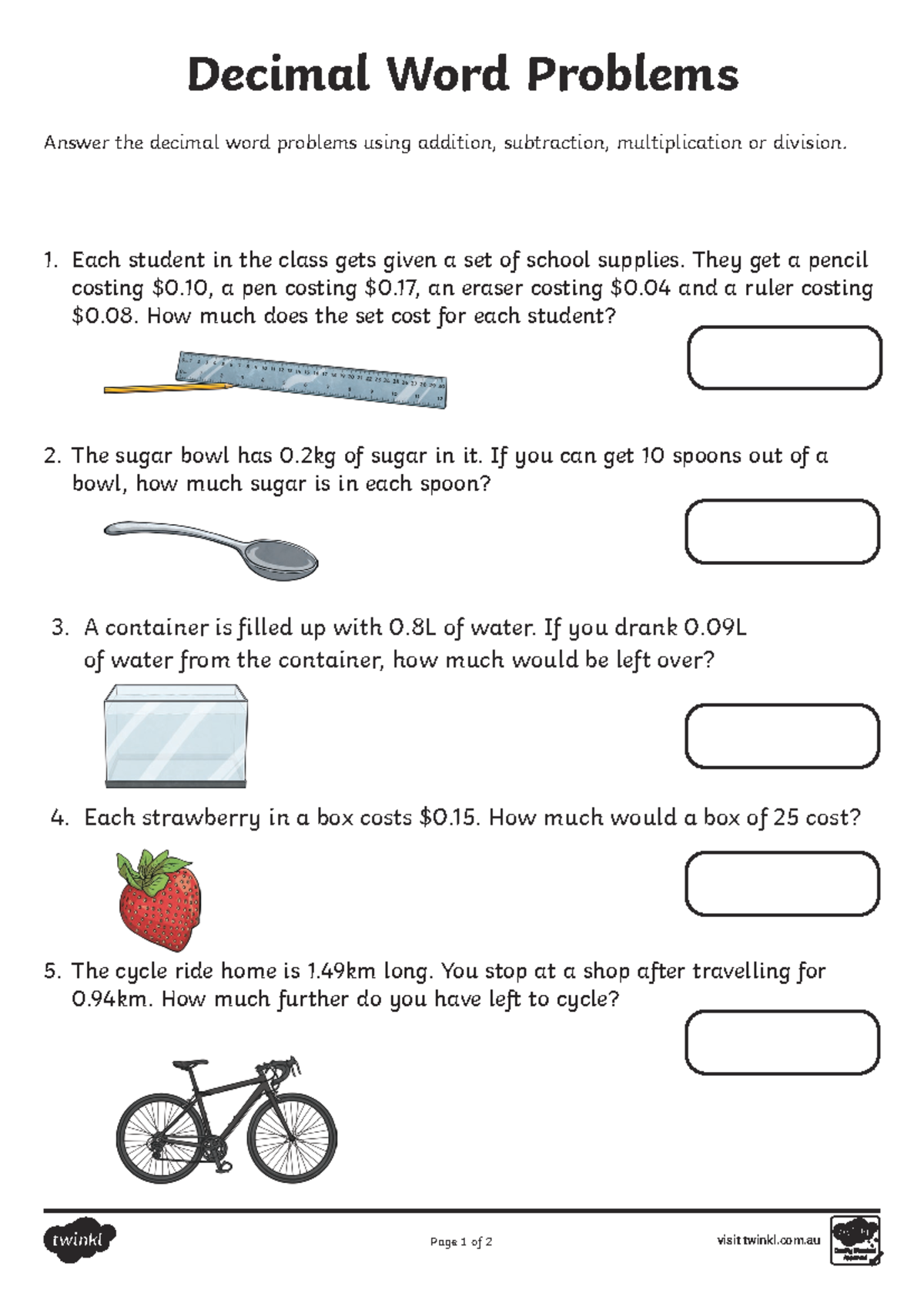Au-n-1671118669-Decimal-Word-Problems-Worksheet v1 - Studocu