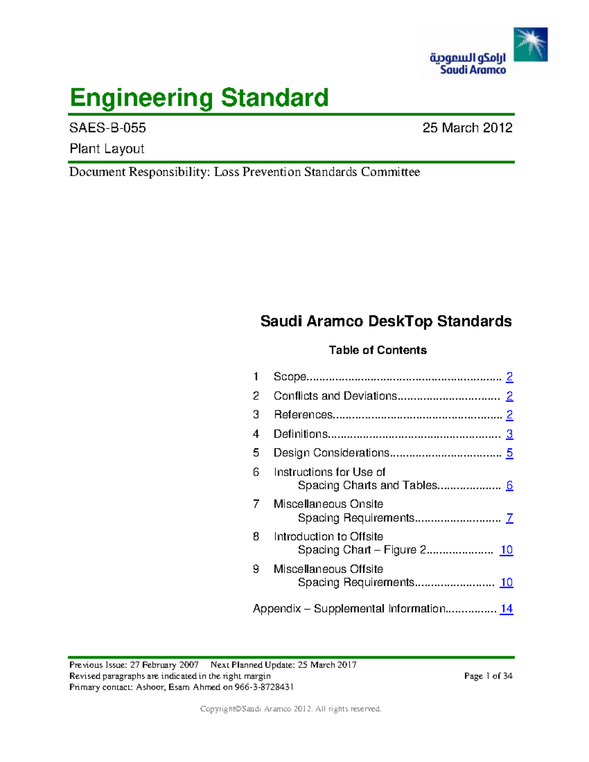 SAES-B-055: Engineering Standards for Plant Layout (March 2012) - Studocu