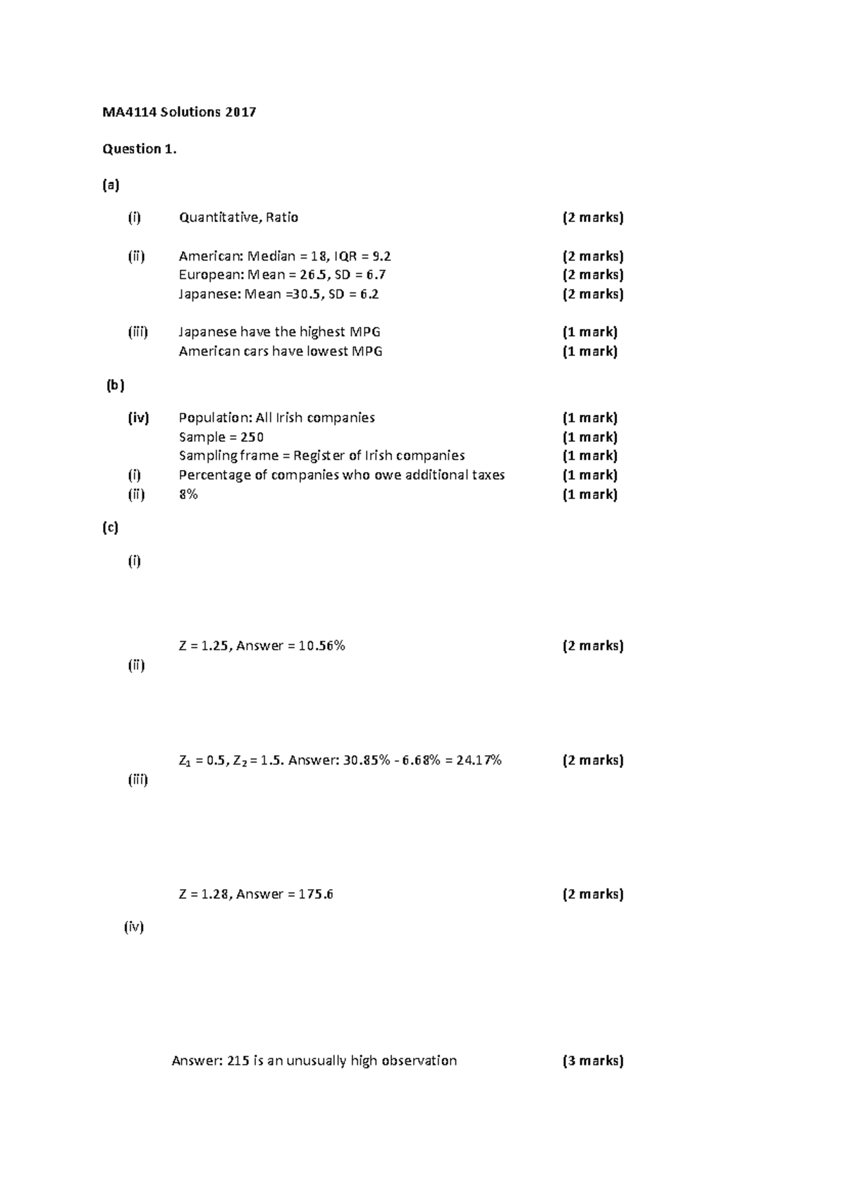 MA4114 Final Exam Solutions: May 2017 Analysis and Answers - Studocu