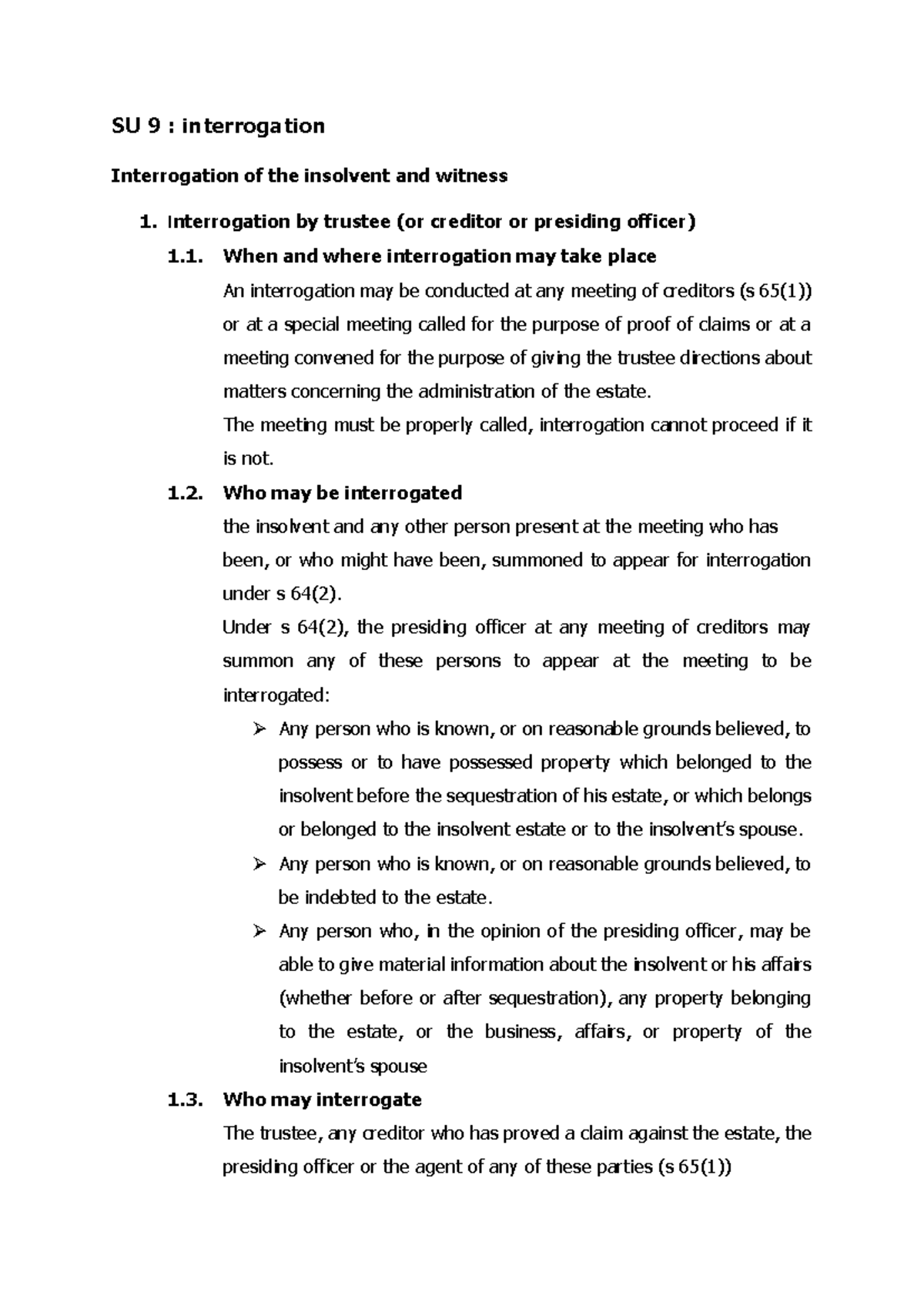 Interrogation Procedures & Guidelines - Study Unit 9 (SU 9) - Studocu