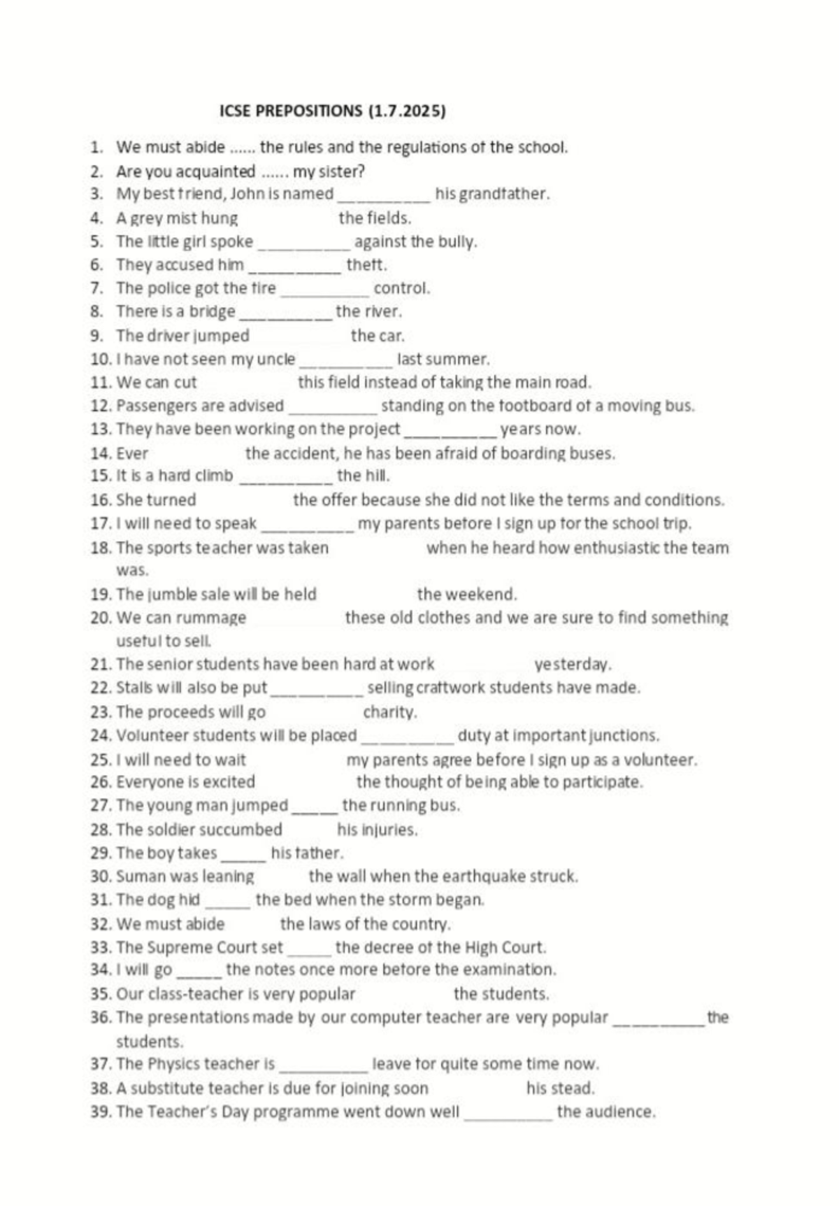 English Preposition Notes (ICSE 1) - Studocu