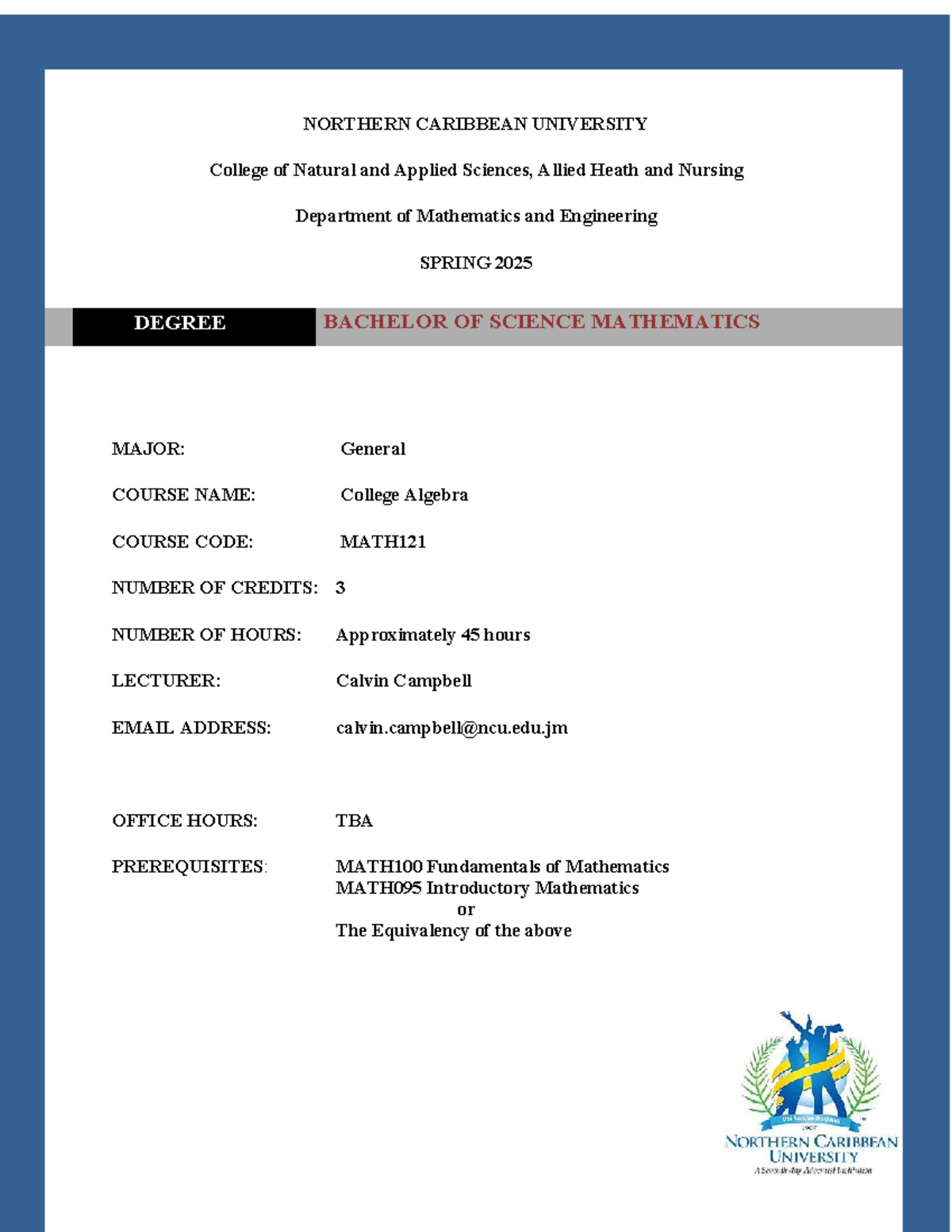 MATH121: College Algebra Course Outline and Learning Objectives - Studocu