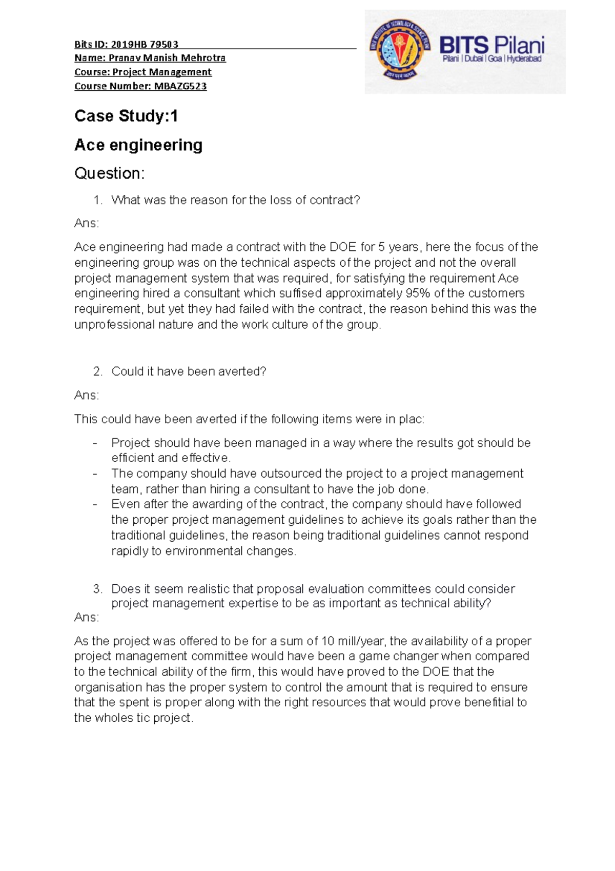 MBAZG Project Management Case Study: Ace Engineering & Jackson ...