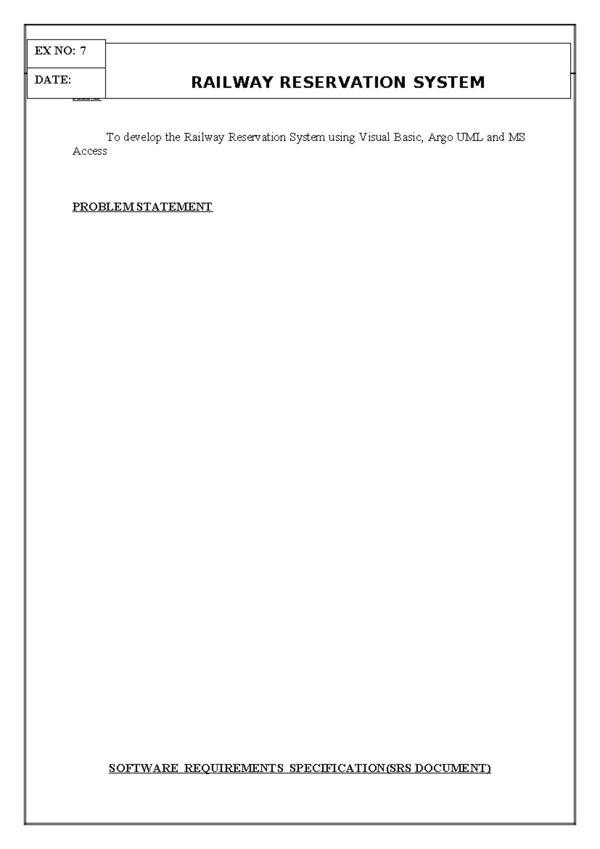 7. Railway Reservation System: SRS and Implementation Overview - Studocu